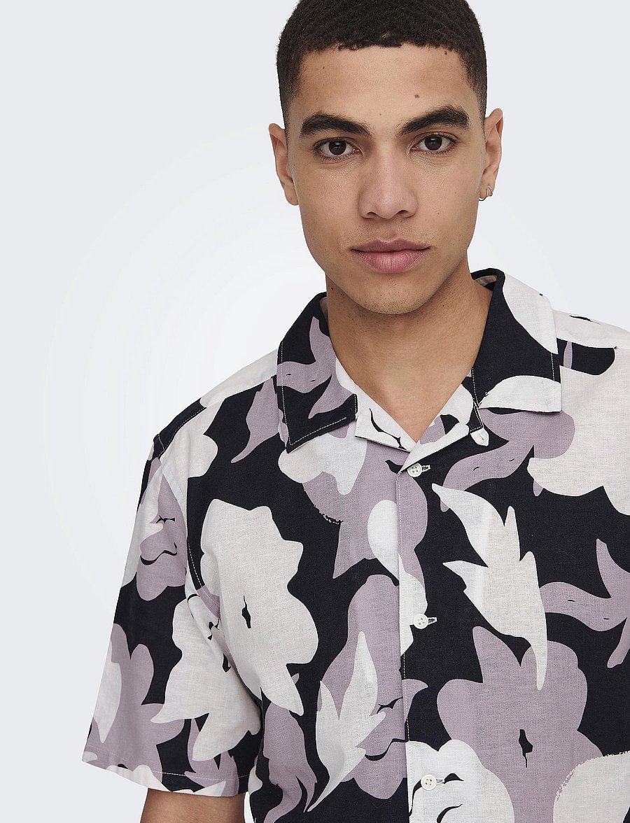 ONLY & SONS - ONSTREV REG CTN LIN AOP SS SHIRT NOOS - leinenhemden - nirvana - 5