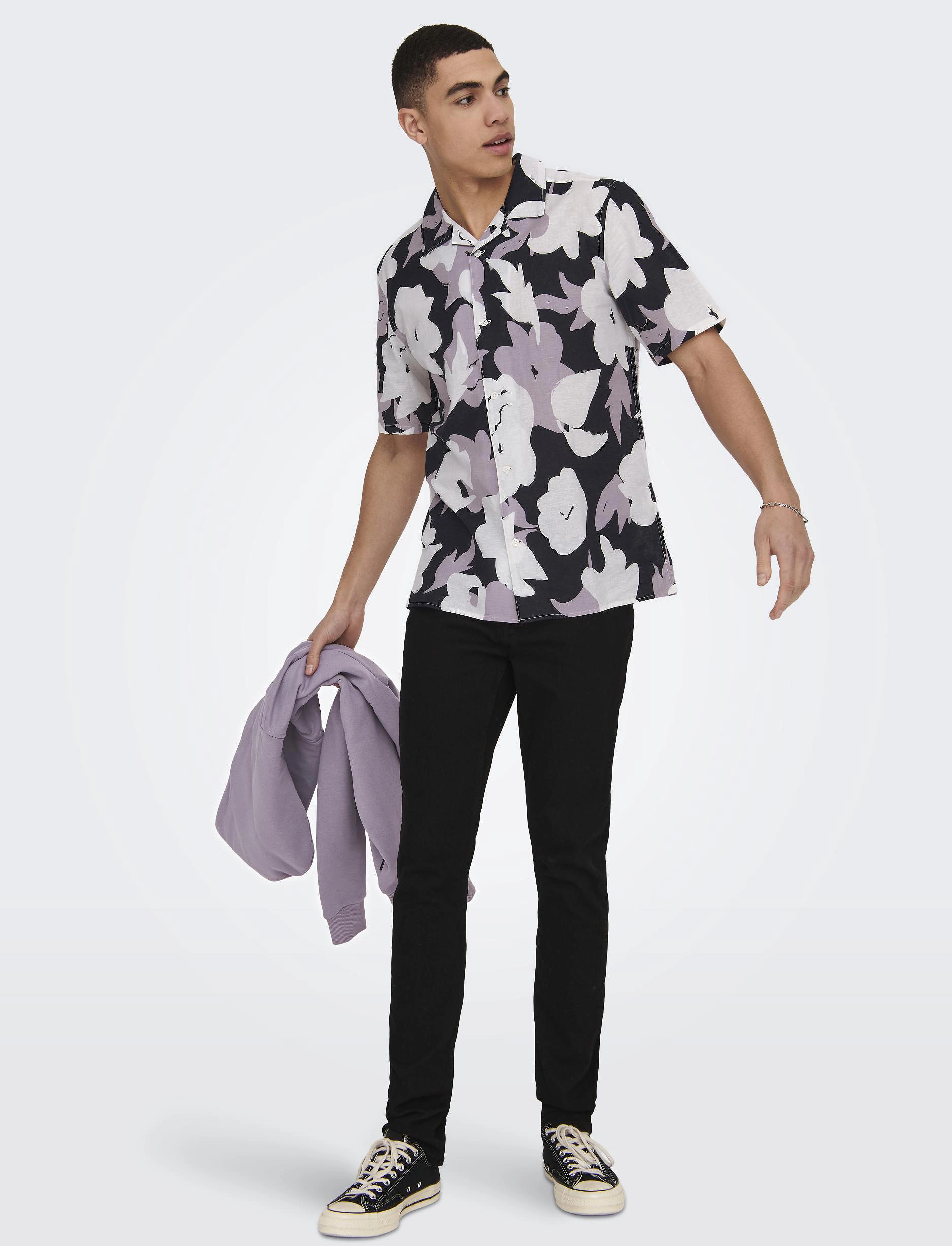 ONLY & SONS Onstrev Reg Ctn Lin Aop Ss Shirt Noos mönstrade skjortor herr – bild 5
