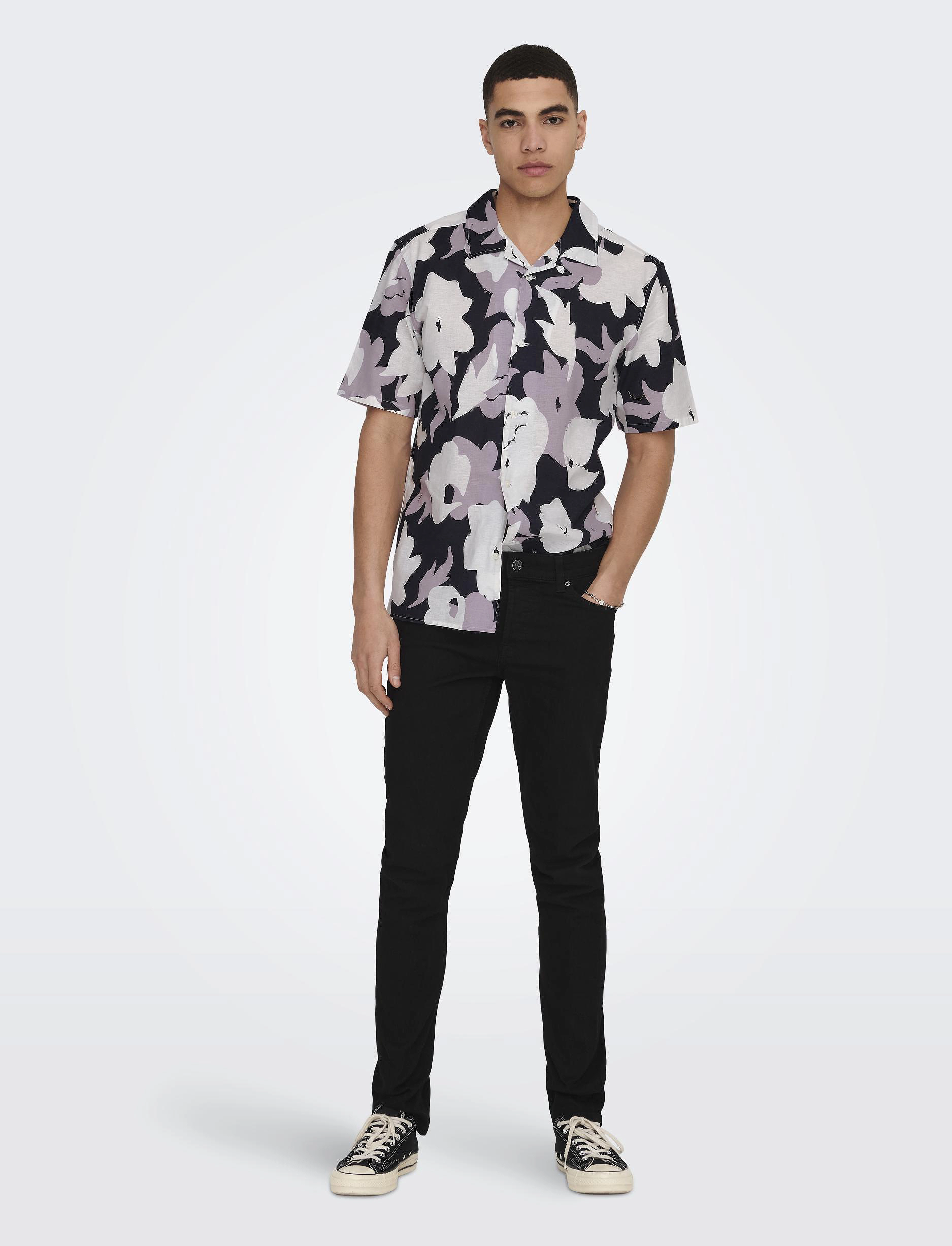 ONLY & SONS Onstrev Reg Ctn Lin Aop Ss Shirt Noos mönstrade skjortor herr – bild 6
