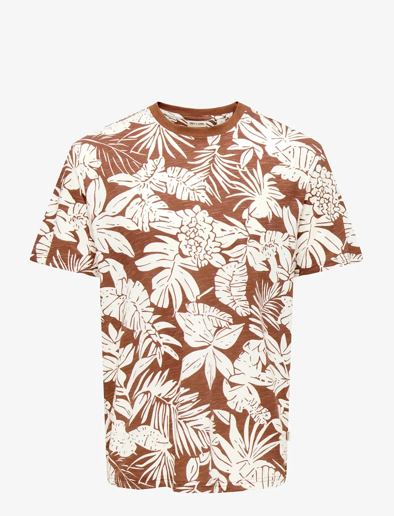 ONLY & SONS - ONSPERRY LIFE REG LEAF AOP SS TEE - kortærmede t-shirts - brown out - 1