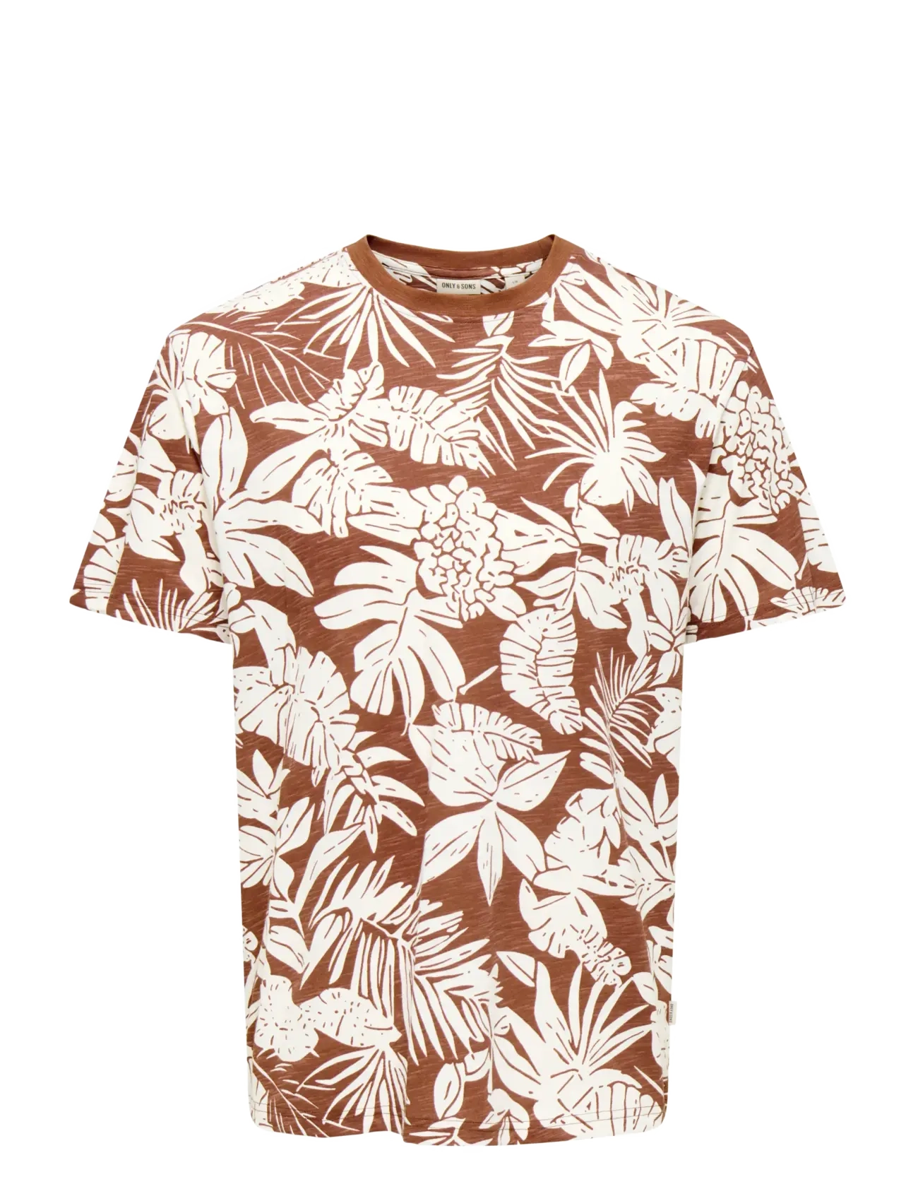ONLY & SONS ONSPERRY LIFE REG LEAF AOP SS TEE - ONLY & SONS - BROWN OUT / brown