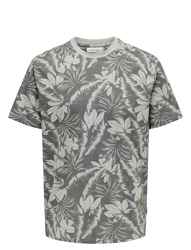 ONLY & SONS - ONSPERRY LIFE REG LEAF AOP SS TEE - short-sleeved t-shirts - dark shadow - 0