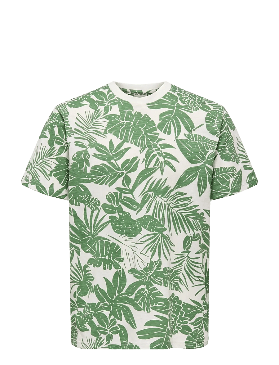ONLY & SONS - ONSPERRY LIFE REG LEAF AOP SS TEE - lühikeste varrukatega t-särgid - gardenia - 1