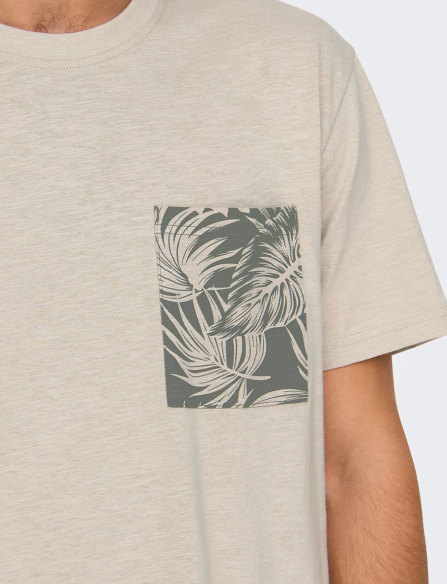 ONLY & SONS - ONSPERRY LIFE REG LEAF SS POCKETTEE NOOS - kurzärmelig - silver lining - 5