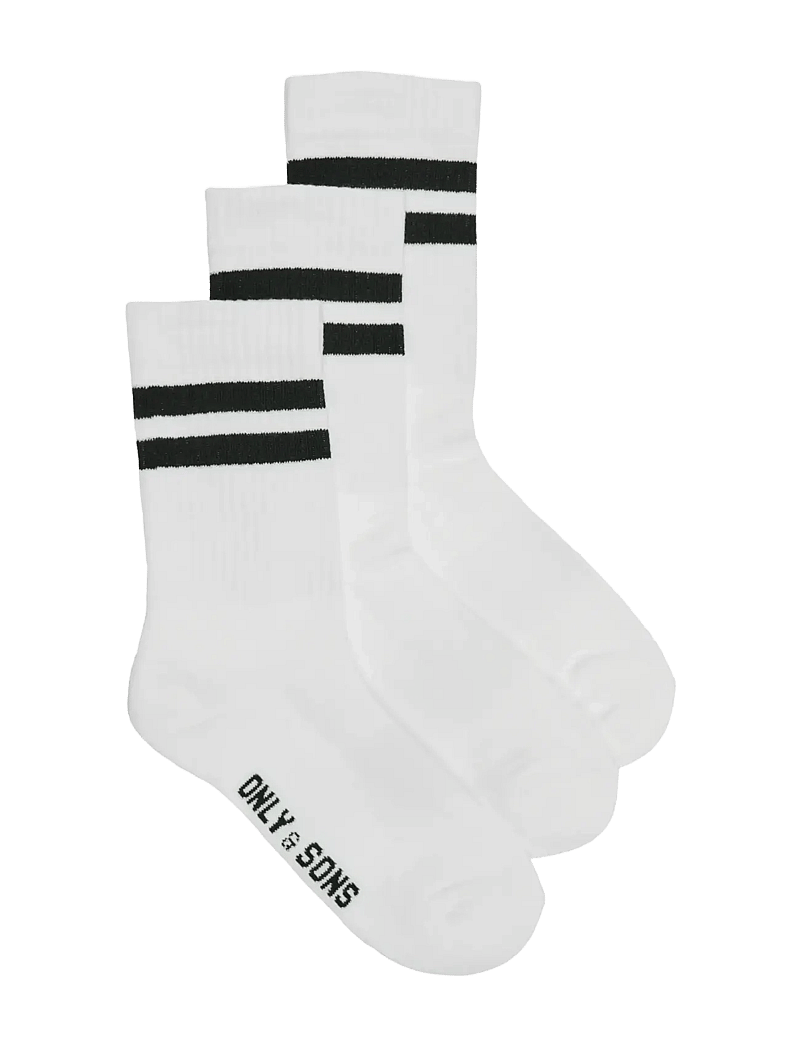 ONLY & SONS - ONSRODY STRIPE 3-PACK TENNIS SOCK NOOS - klassikalised sokid - white - 0