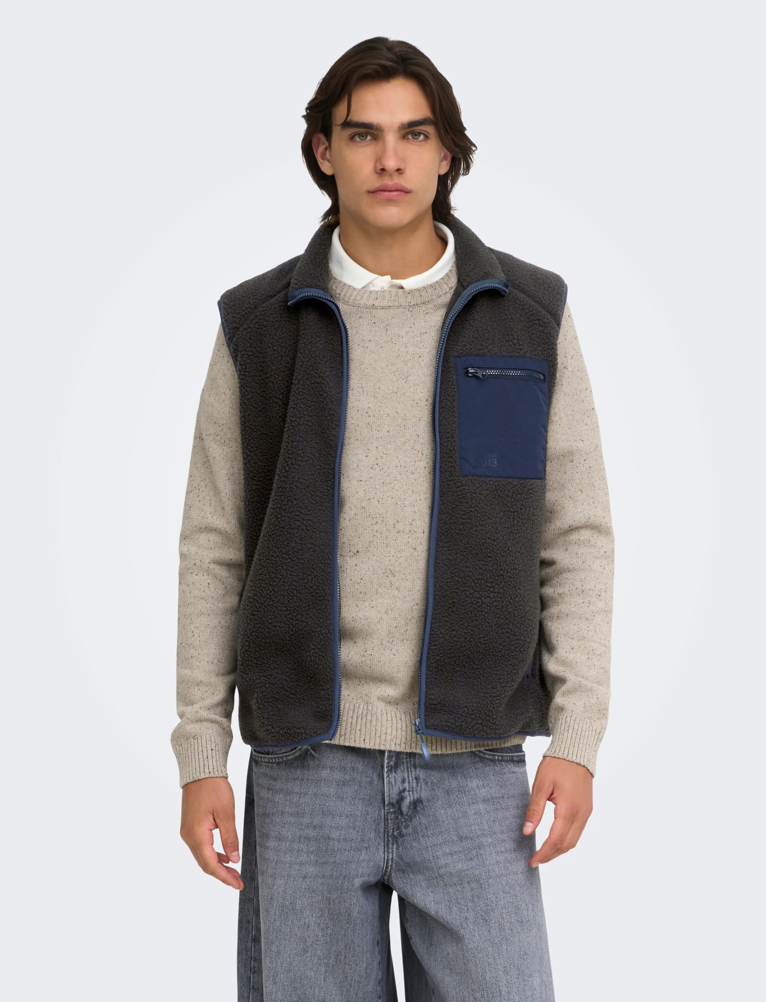 ONLY & SONS ONSDALLAS LIFE SHERPA VEST OTW VD - Westen - PHANTOM / grey