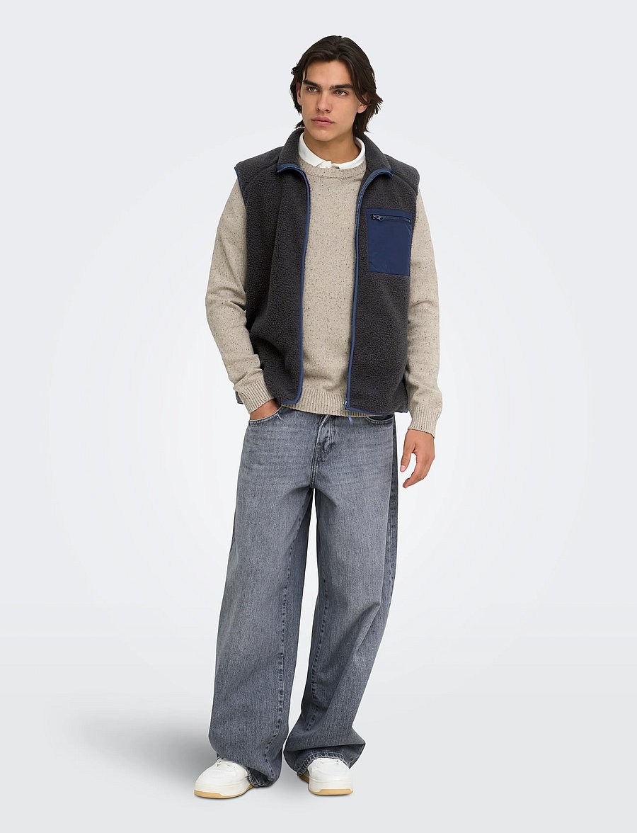 ONLY & SONS - ONSDALLAS LIFE SHERPA VEST OTW VD - fleece-pullover - phantom - 4