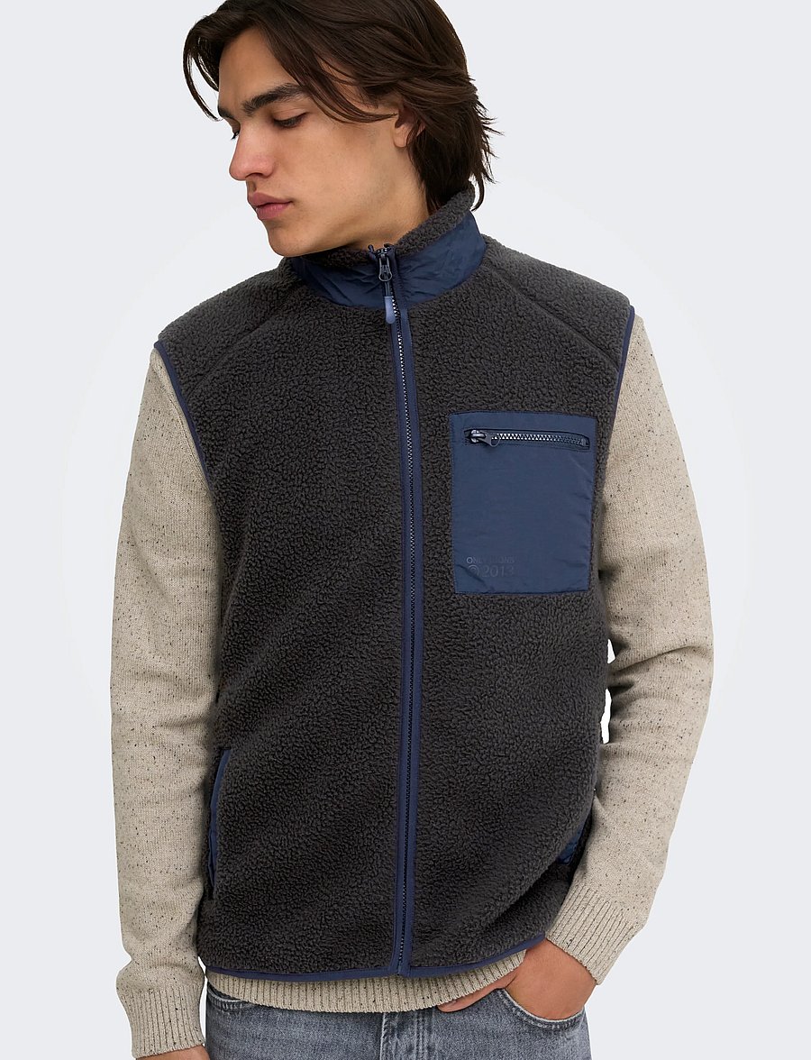 ONLY & SONS - ONSDALLAS LIFE SHERPA VEST OTW VD - fleece-pullover - phantom - 5