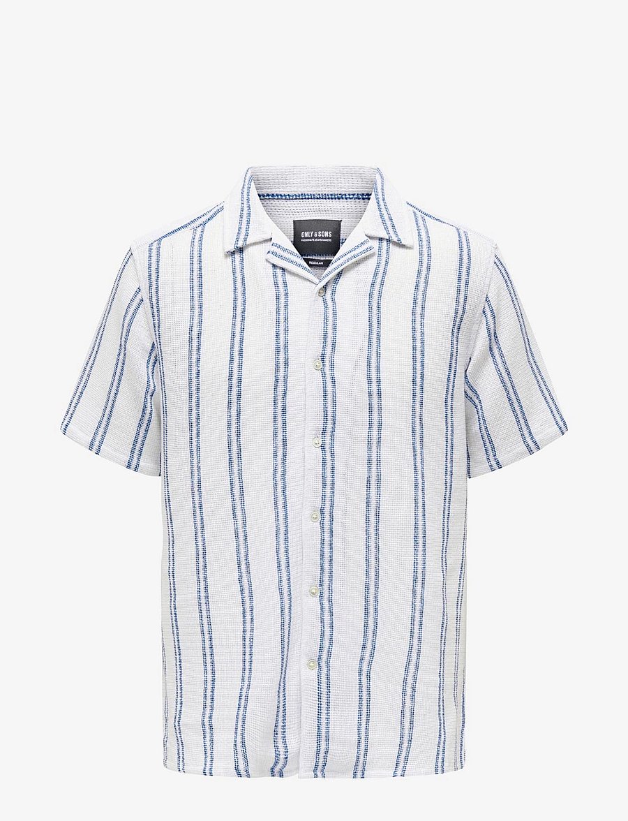 ONLY & SONS - ONSTREV LIFE REG STRIPE SS SHIRT NOOS - chemises à manches courtes - cloud dancer - 1