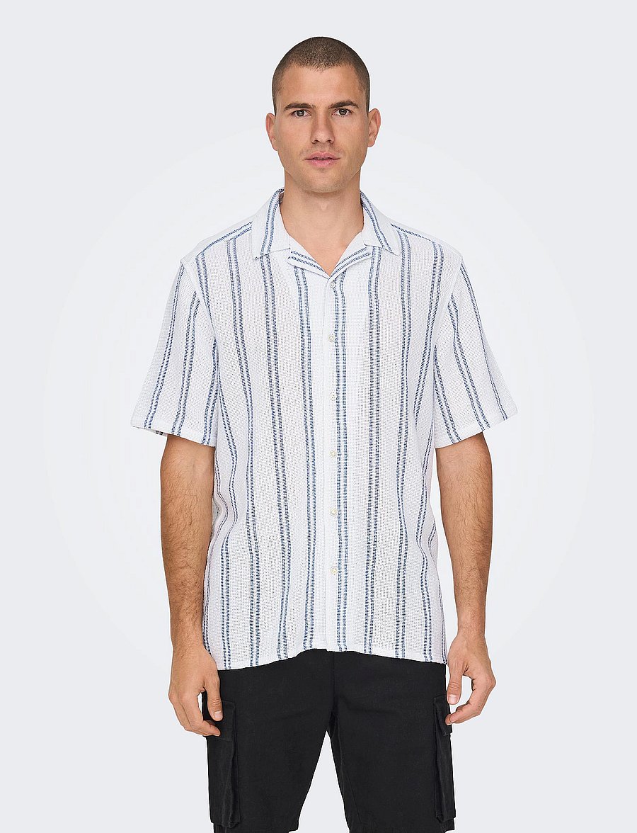 ONLY & SONS - ONSTREV LIFE REG STRIPE SS SHIRT NOOS - chemises à manches courtes - cloud dancer - 0
