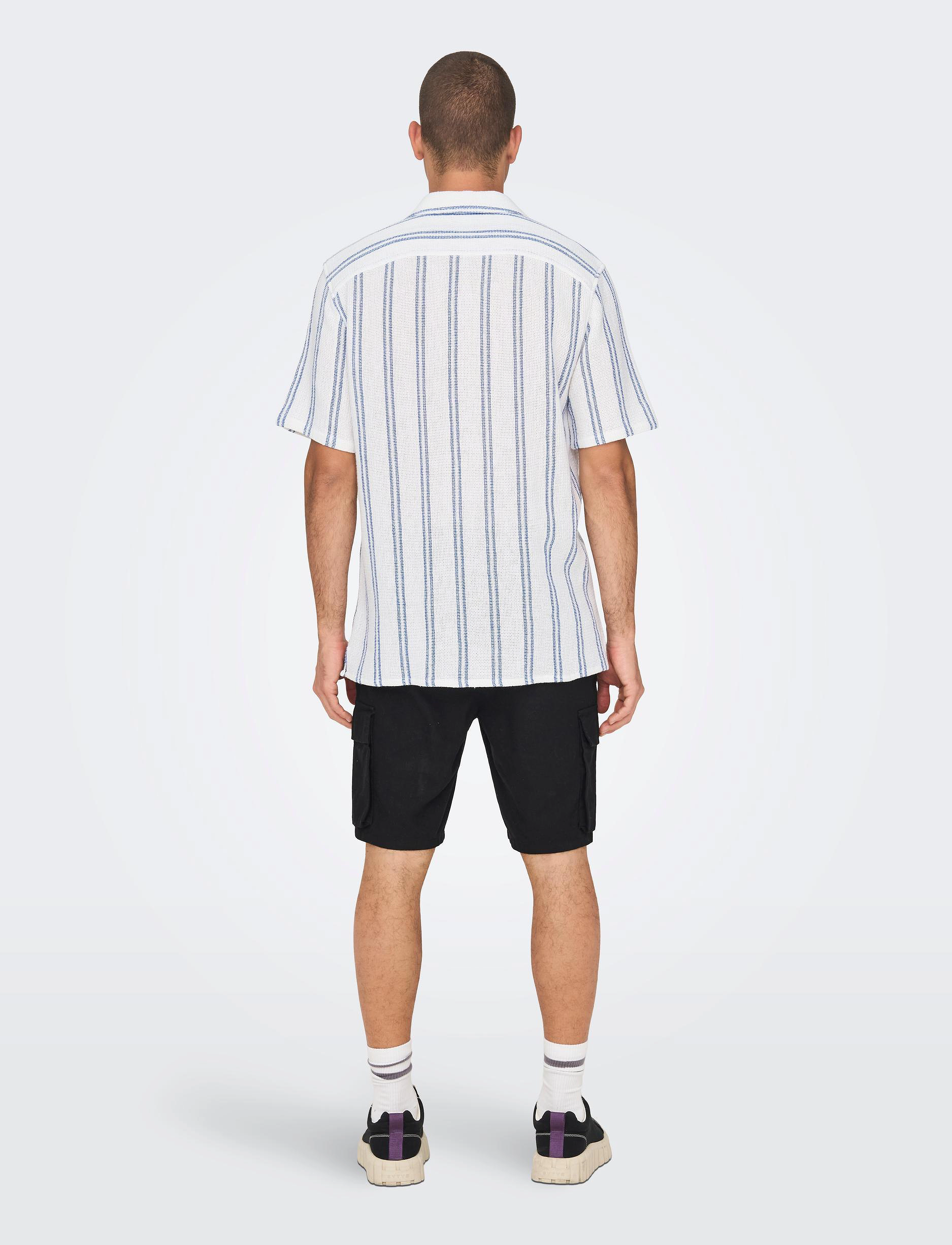 ONLY & SONS - ONSTREV LIFE REG STRIPE SS SHIRT NOOS - kortärmade skjortor - cloud dancer - 3