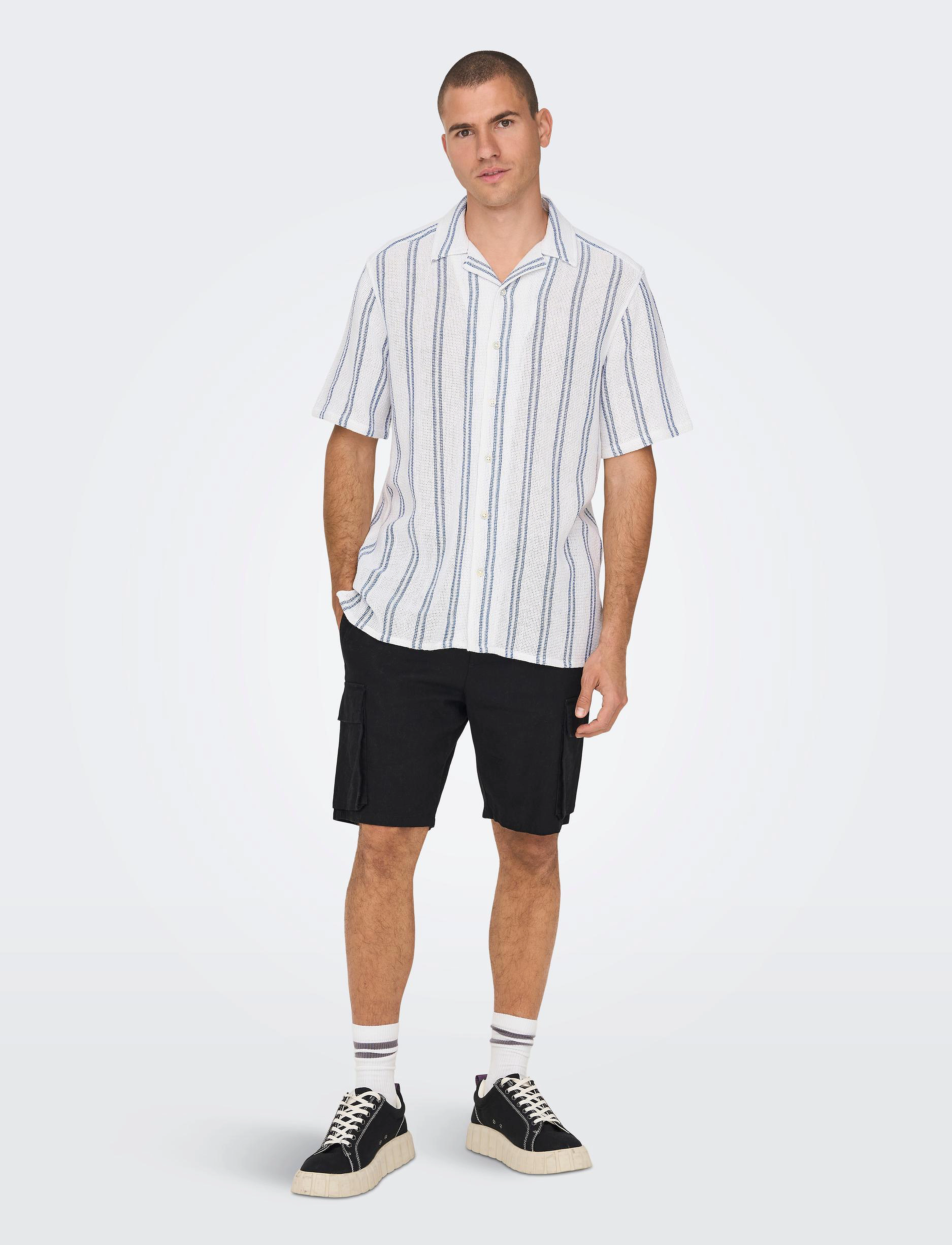 ONLY & SONS - ONSTREV LIFE REG STRIPE SS SHIRT NOOS - kortärmade skjortor - cloud dancer - 4