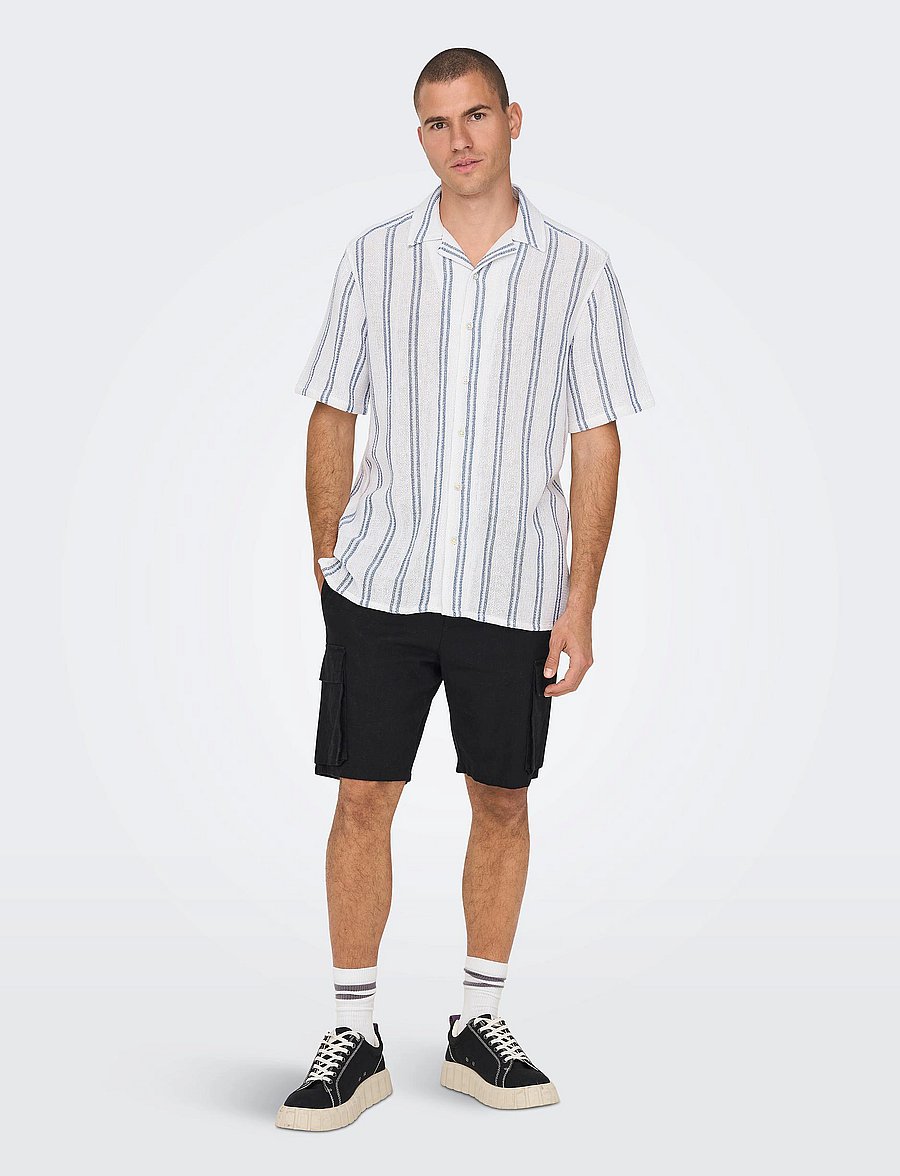 ONLY & SONS - ONSTREV LIFE REG STRIPE SS SHIRT NOOS - chemises à manches courtes - cloud dancer - 4