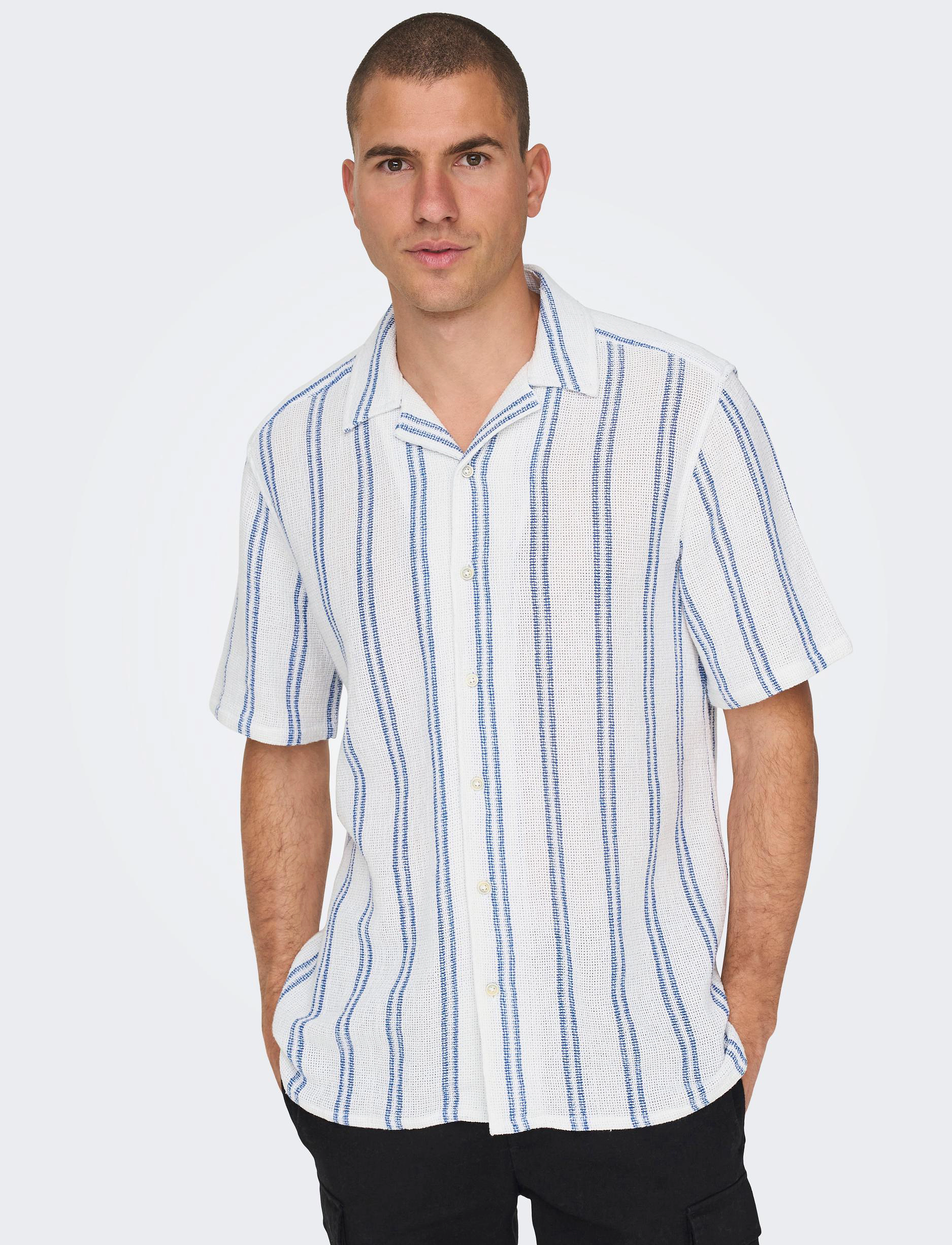 ONLY & SONS - ONSTREV LIFE REG STRIPE SS SHIRT NOOS - kortärmade skjortor - cloud dancer - 5