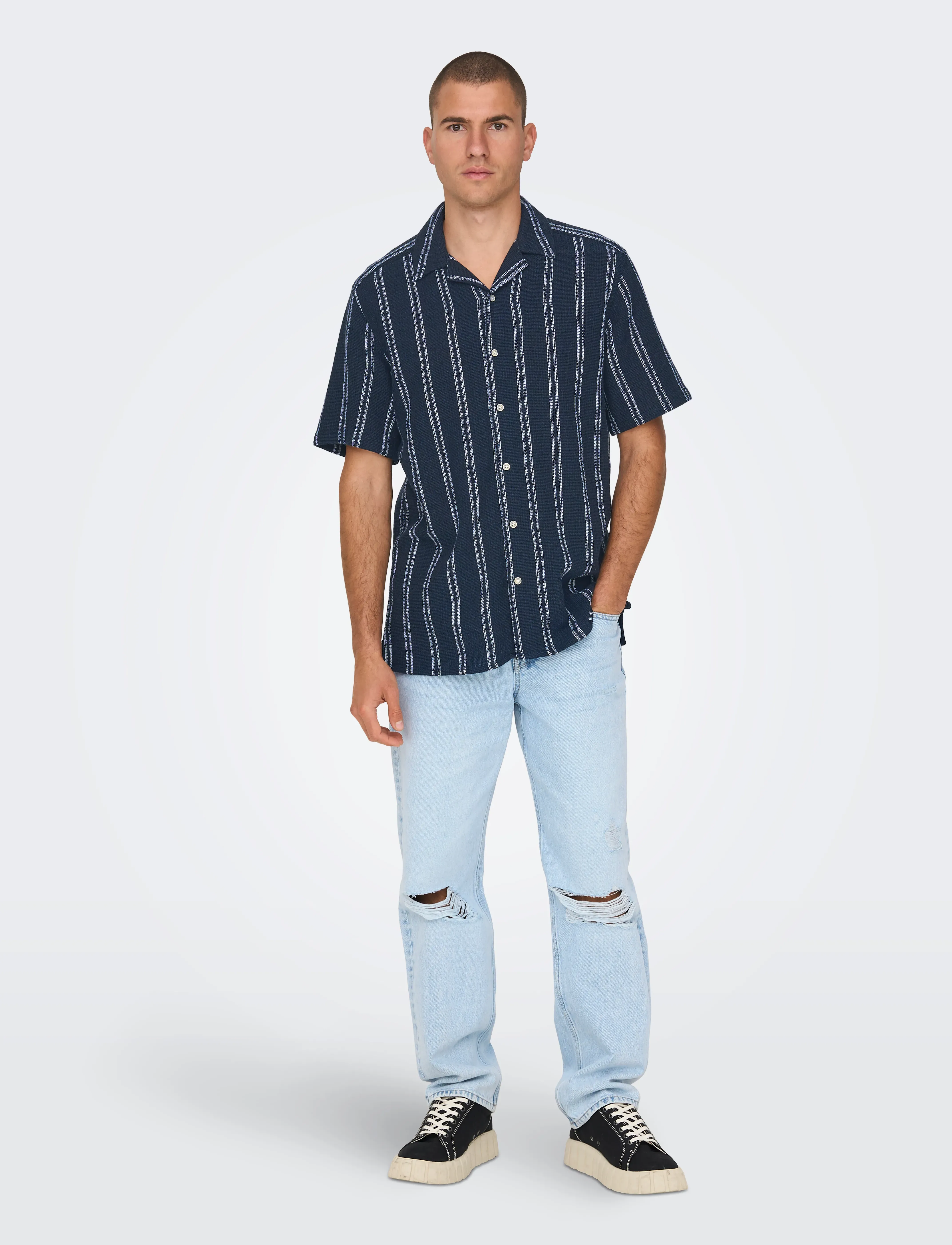 ONLY & SONS ONSTREV LIFE REG STRIPE SS SHIRT NOOS - Skjorter - DARK NAVY / navy