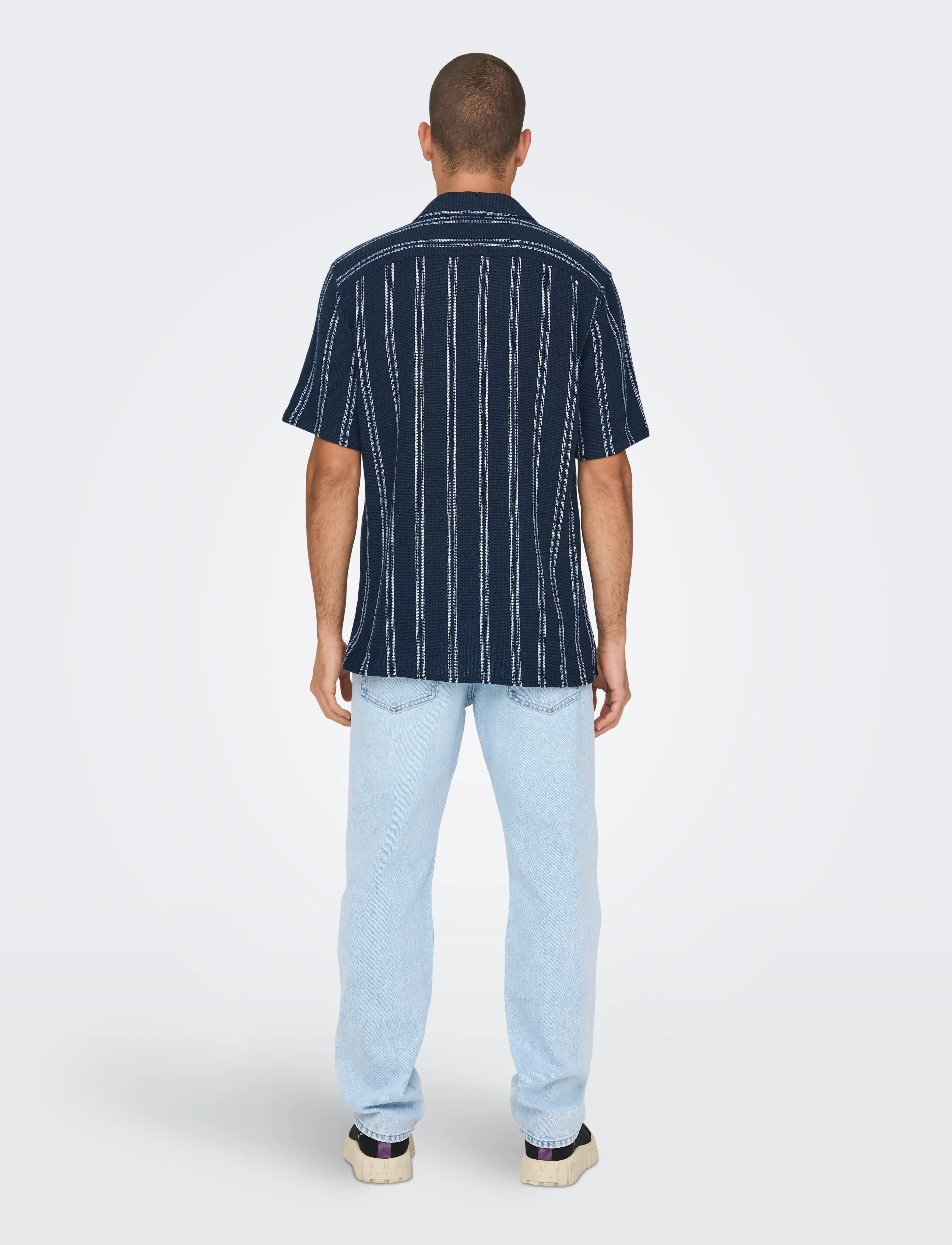 ONLY & SONS - ONSTREV LIFE REG STRIPE SS SHIRT NOOS - kortærmede skjorter - dark navy - 3