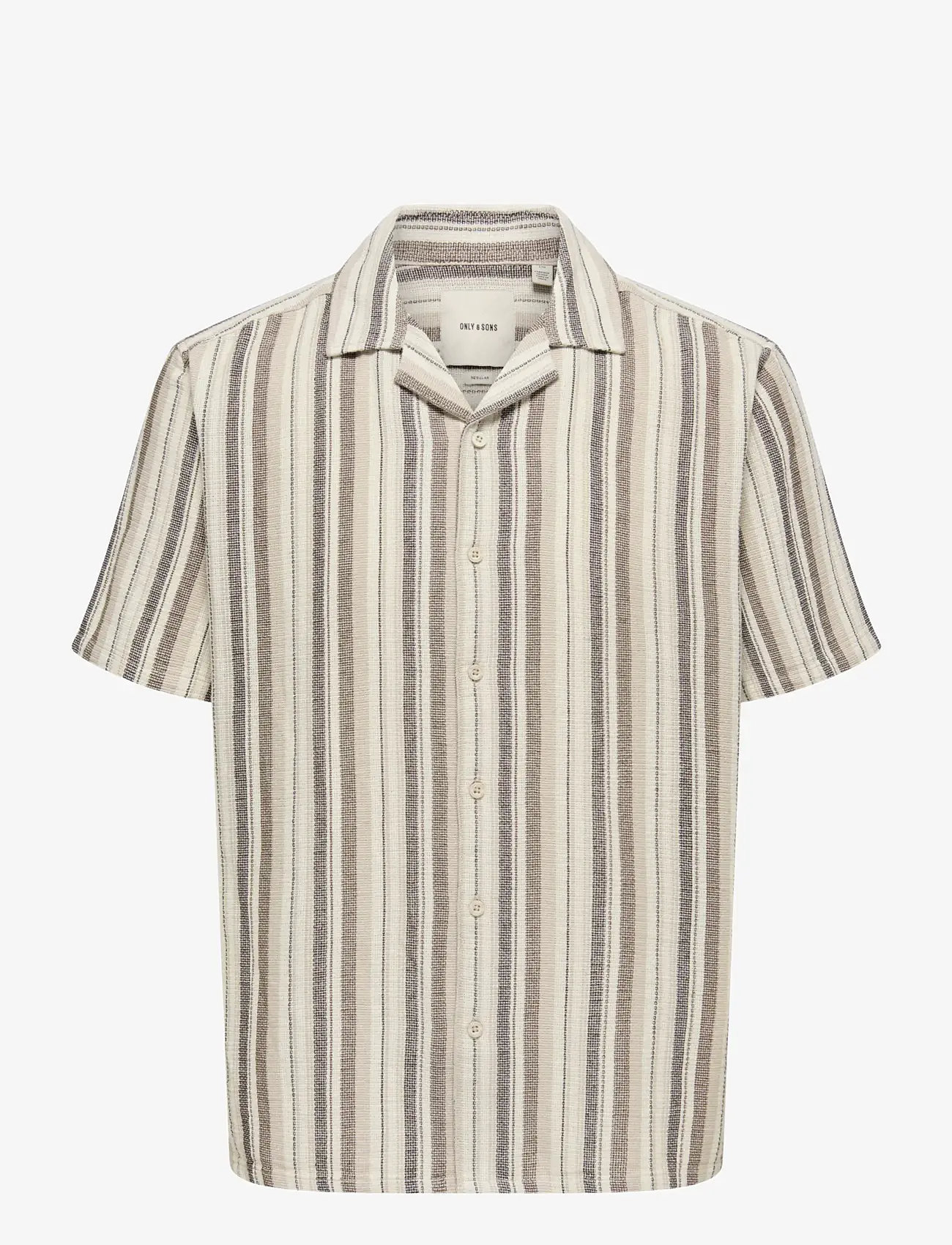 ONLY & SONS - ONSTREV LIFE REG STRIPE SS SHIRT NOOS - short-sleeved shirts - gardenia - 1