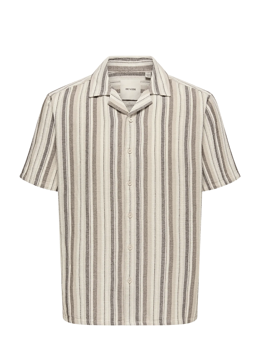 ONLY & SONS - ONSTREV LIFE REG STRIPE SS SHIRT NOOS - kurzarmhemden - gardenia - 1