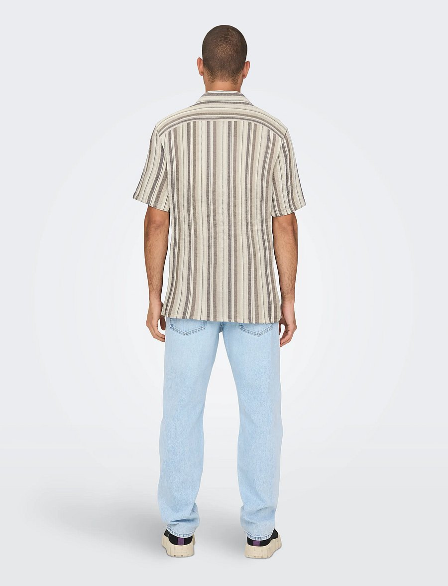 ONLY & SONS - ONSTREV LIFE REG STRIPE SS SHIRT NOOS - kurzarmhemden - gardenia - 3