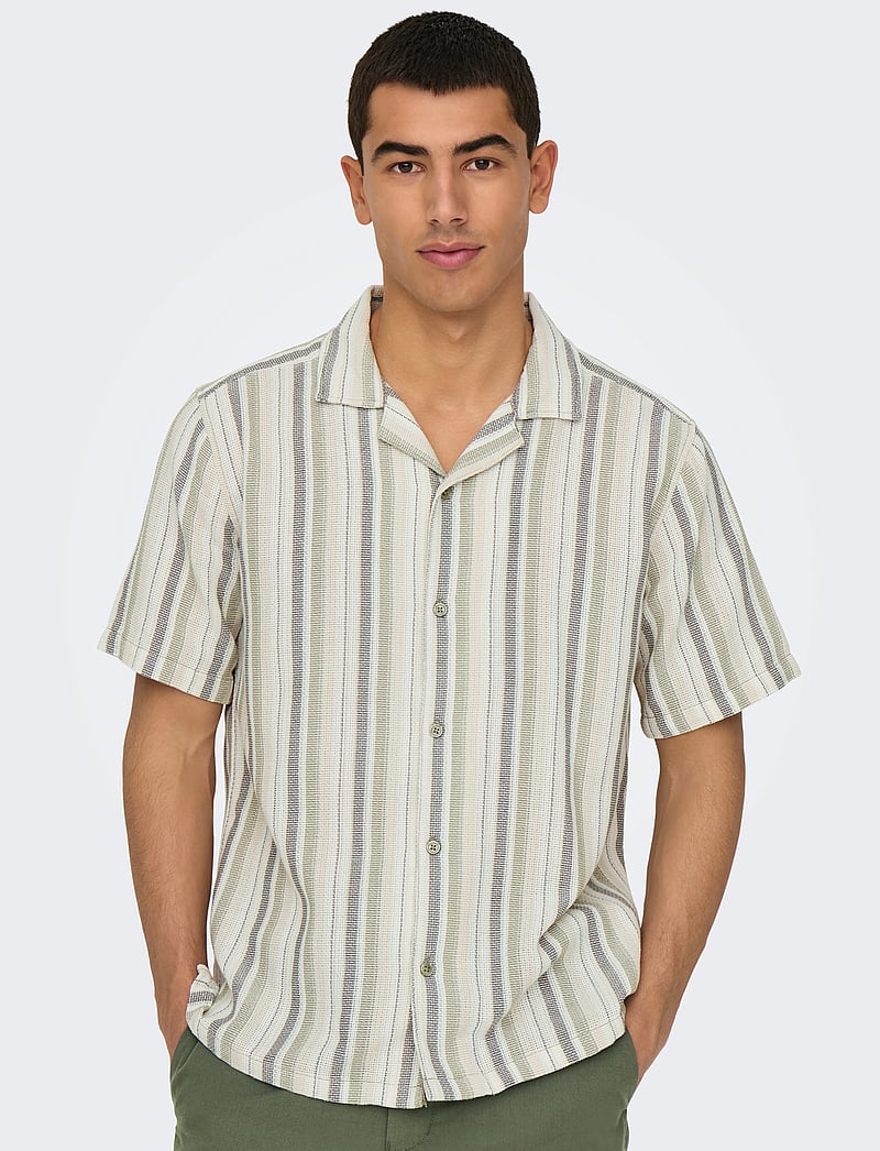 ONLY & SONS - ONSTREV LIFE REG STRIPE SS SHIRT NOOS - kurzarmhemden - seagrass - 4