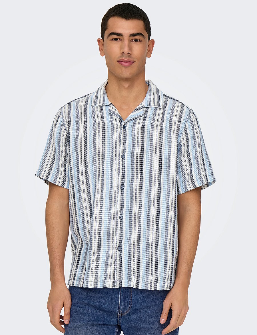 ONLY & SONS - ONSTREV LIFE REG STRIPE SS SHIRT NOOS - kurzarmhemden - vintage indigo - 5