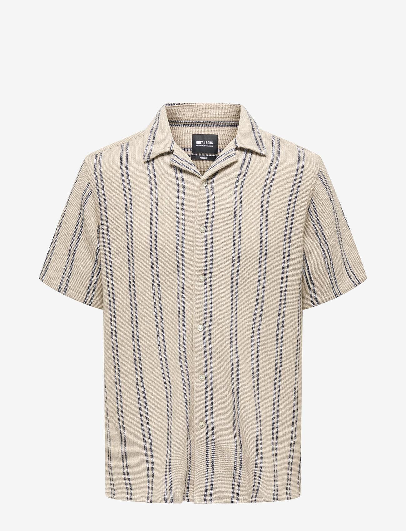 ONLY & SONS - ONSTREV LIFE REG STRIPE SS SHIRT NOOS - lühikeste varrukatega särgid - vintage khaki - 1