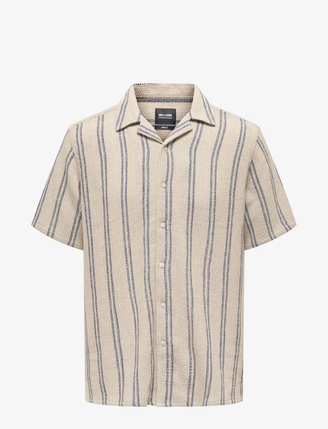 ONLY & SONS ONSTREV LIFE REG STRIPE SS SHIRT NOOS - Skjortor - VINTAGE KHAKI / beige