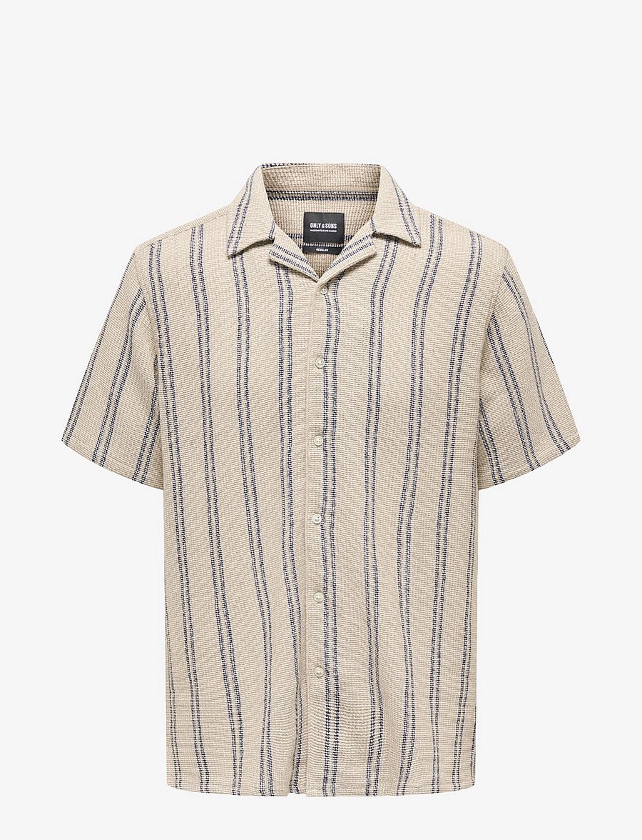 ONLY & SONS - ONSTREV LIFE REG STRIPE SS SHIRT NOOS - kurzarmhemden - vintage khaki - 1