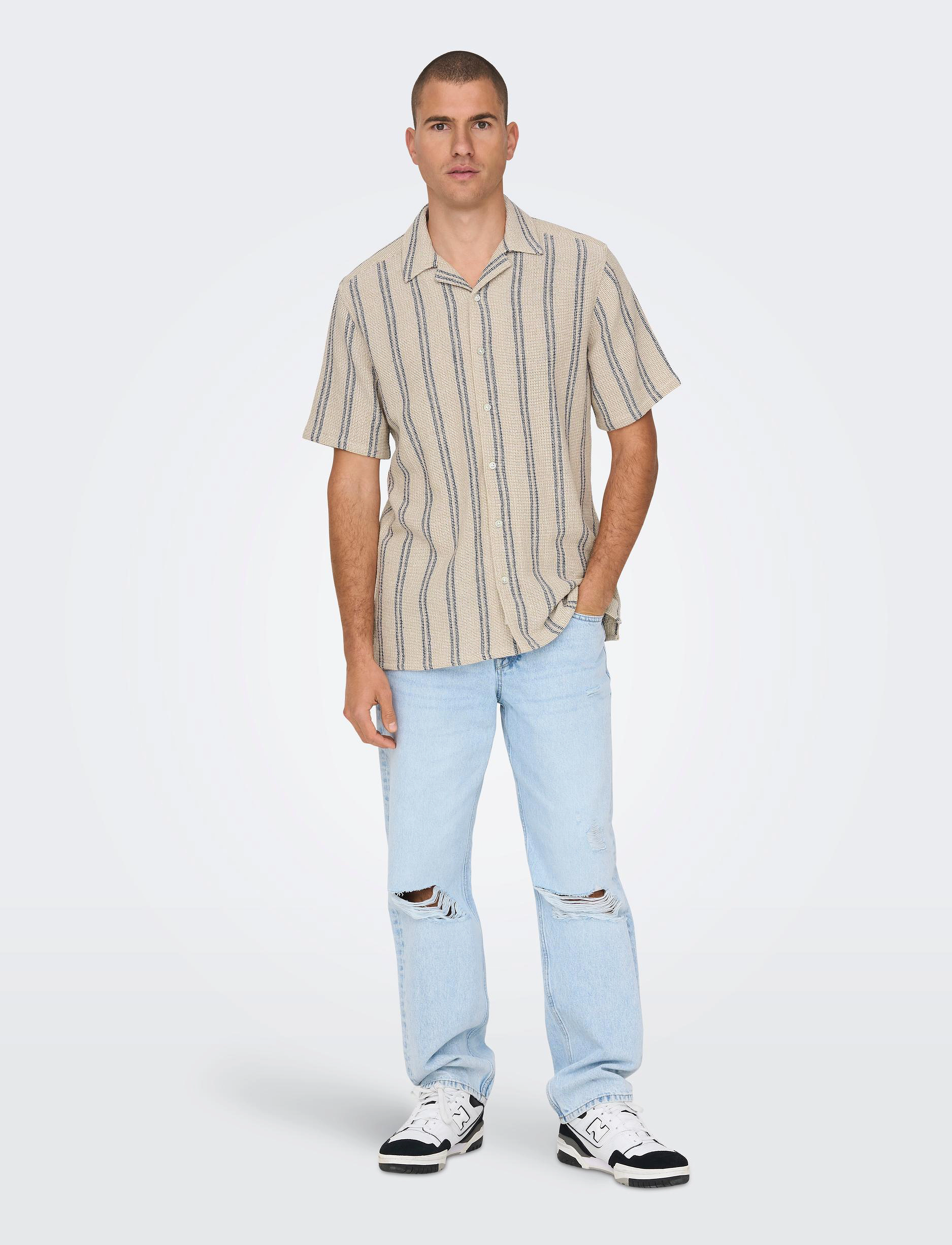 ONLY & SONS - ONSTREV LIFE REG STRIPE SS SHIRT NOOS - kortærmede skjorter - vintage khaki - 4