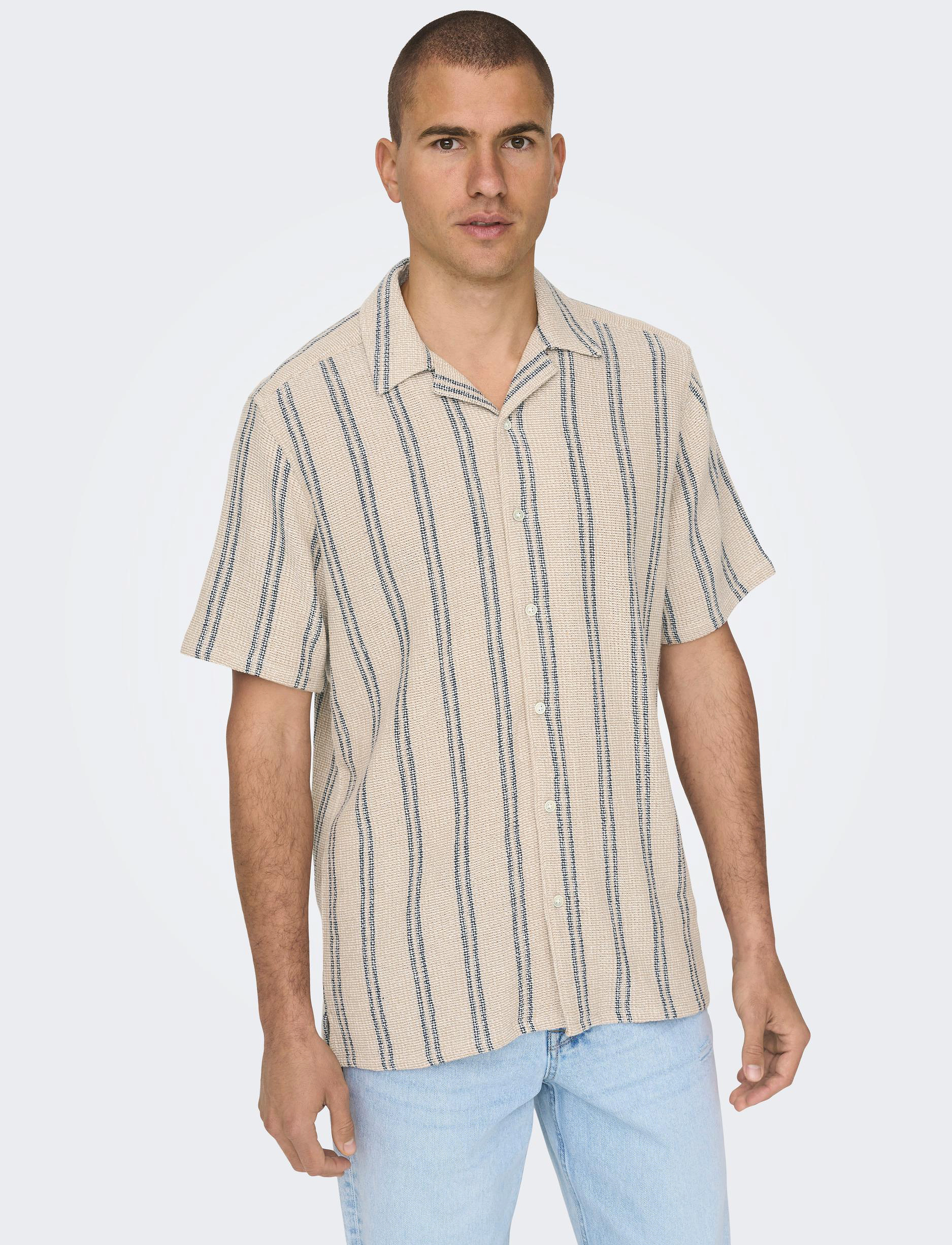 ONLY & SONS - ONSTREV LIFE REG STRIPE SS SHIRT NOOS - kortærmede skjorter - vintage khaki - 5
