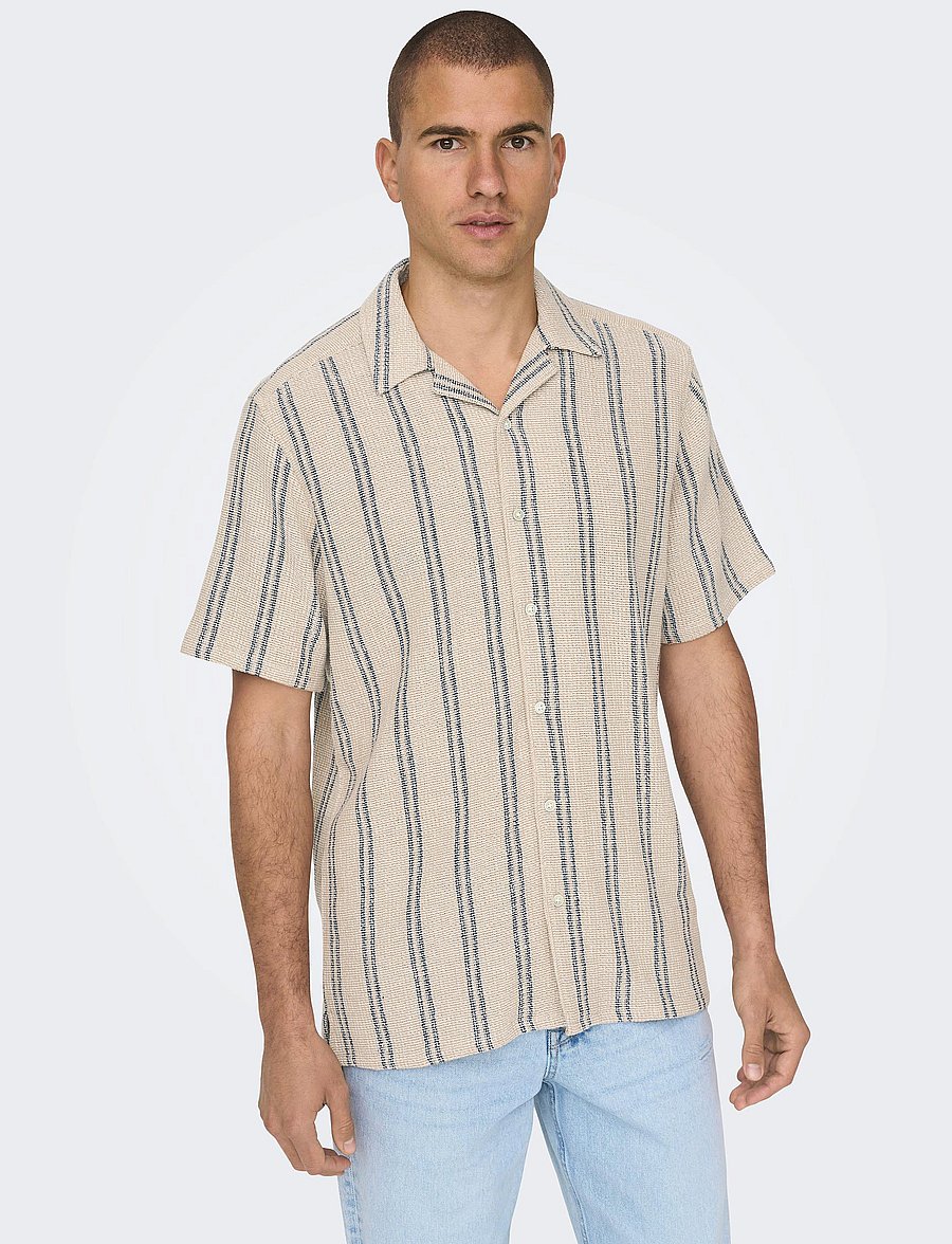 ONLY & SONS - ONSTREV LIFE REG STRIPE SS SHIRT NOOS - kurzarmhemden - vintage khaki - 5