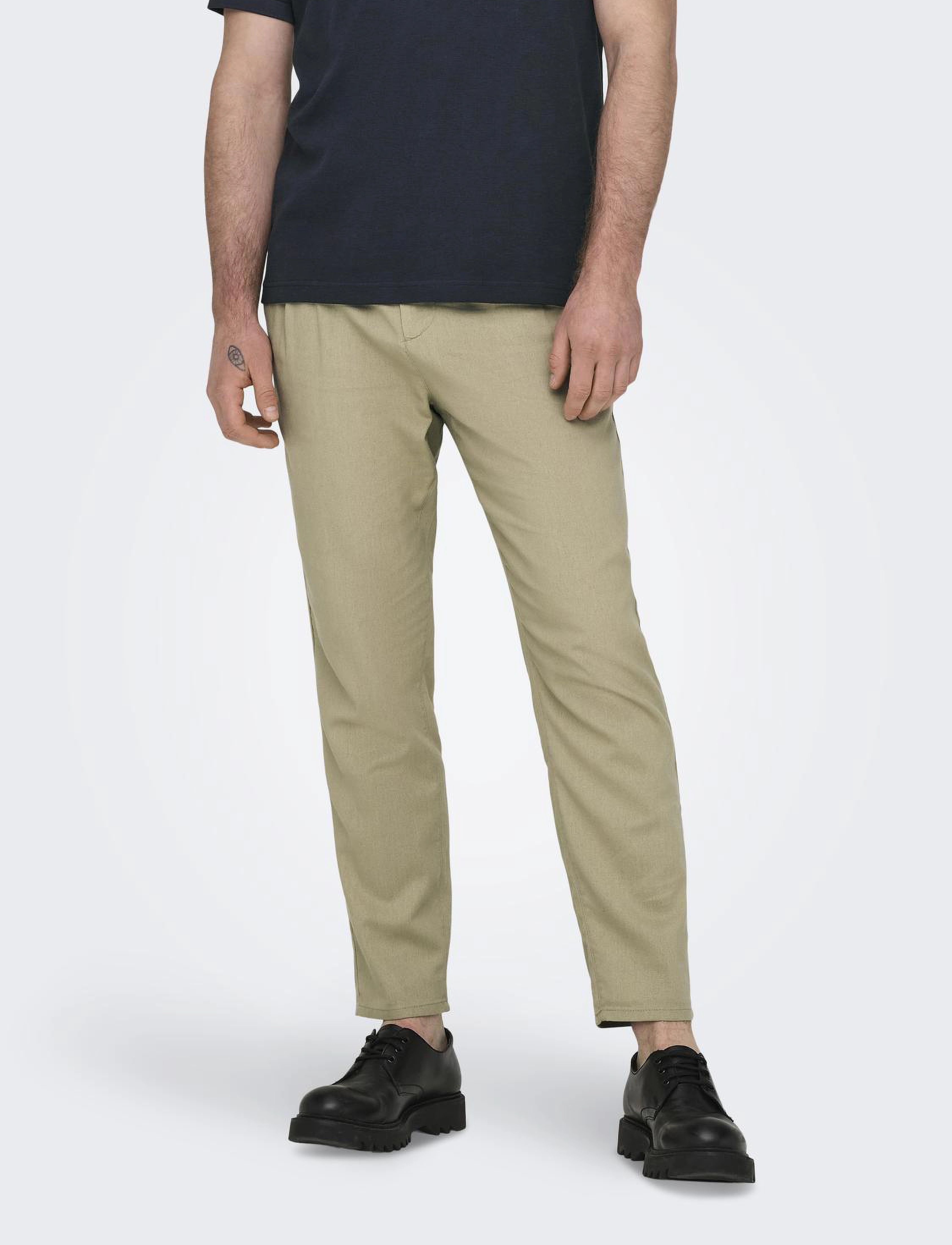ONLY & SONS ONSLEO CROP LINEN MIX 0048 PANT - Püksid - CHINCHILLA / beige
