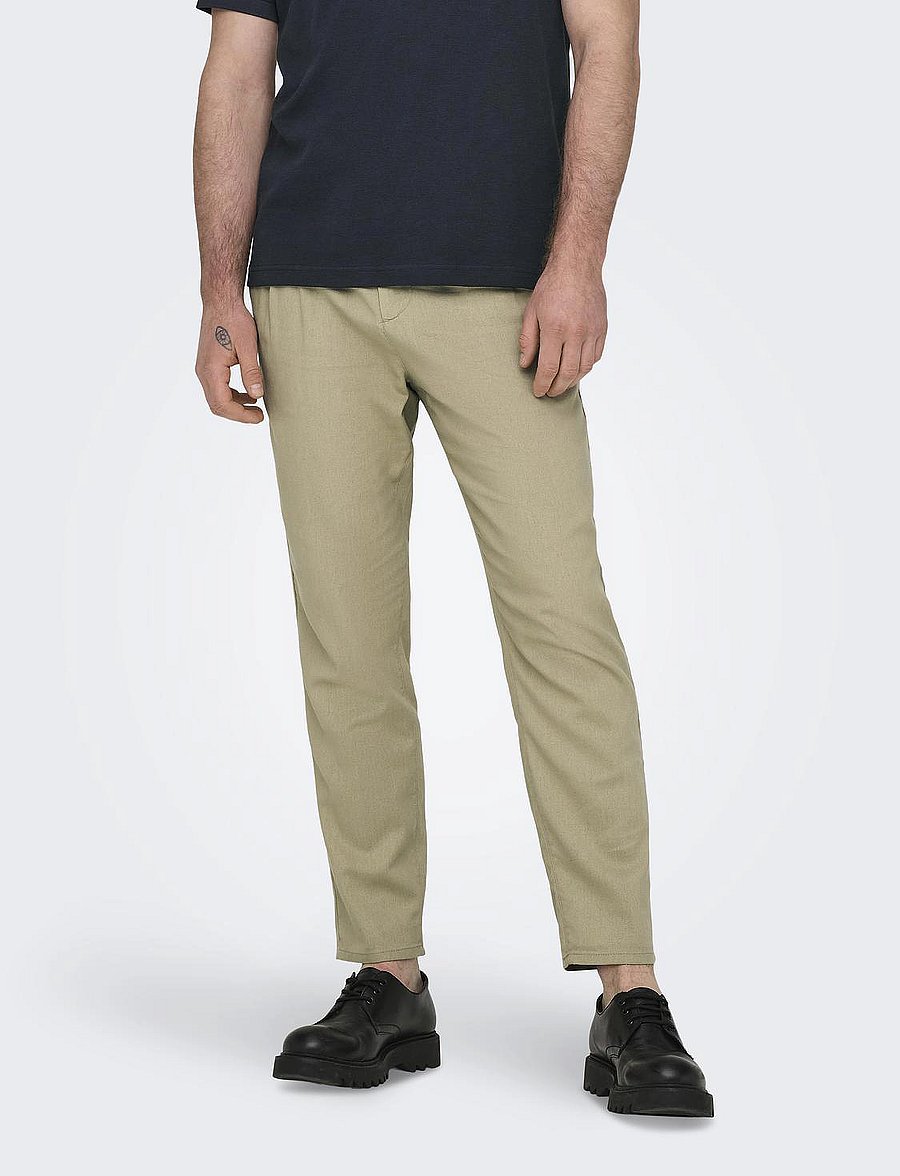 ONLY & SONS - ONSLEO CROP LINEN MIX 0048 PANT - hørbukser - chinchilla - 0