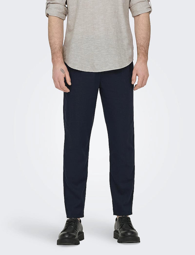 ONLY & SONS - ONSLEO CROP LINEN MIX 0048 PANT - hørbukser - dark navy - 0