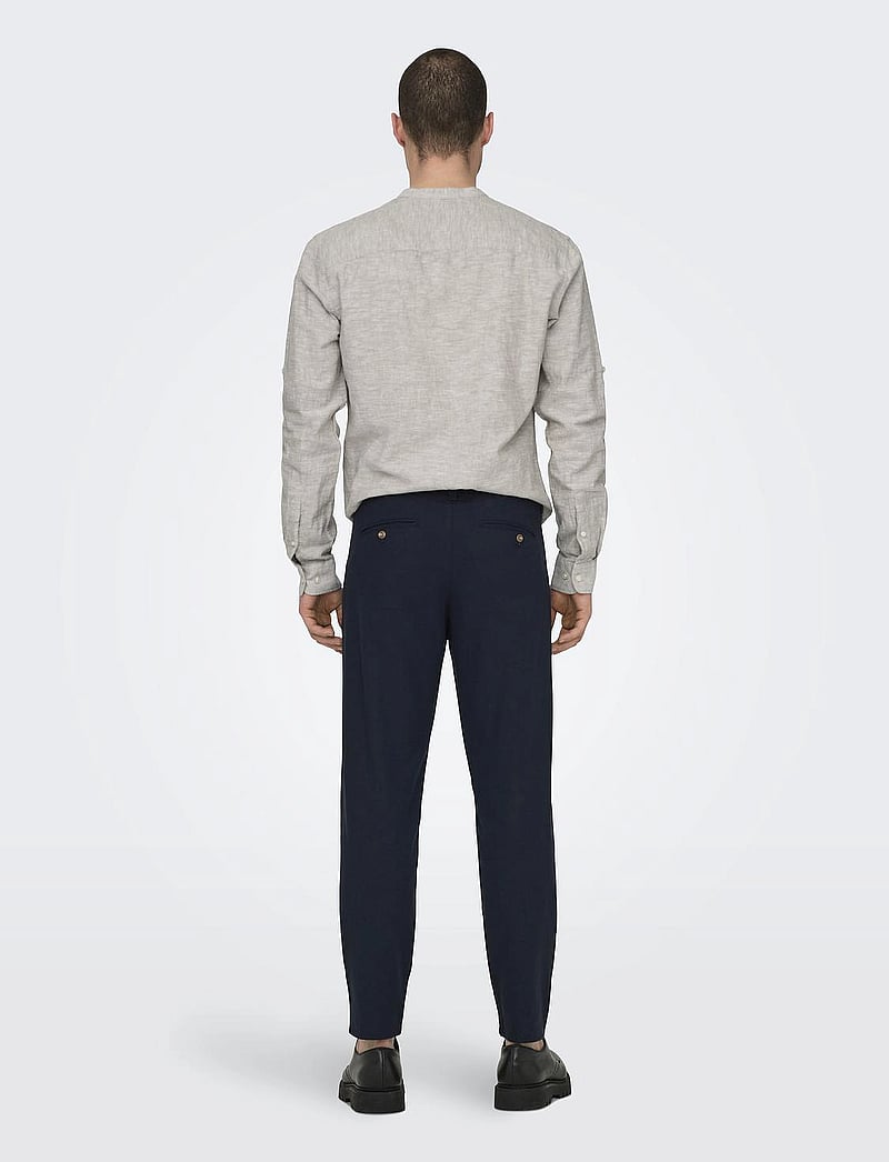 ONLY & SONS - ONSLEO CROP LINEN MIX 0048 PANT - hørbukser - dark navy - 3