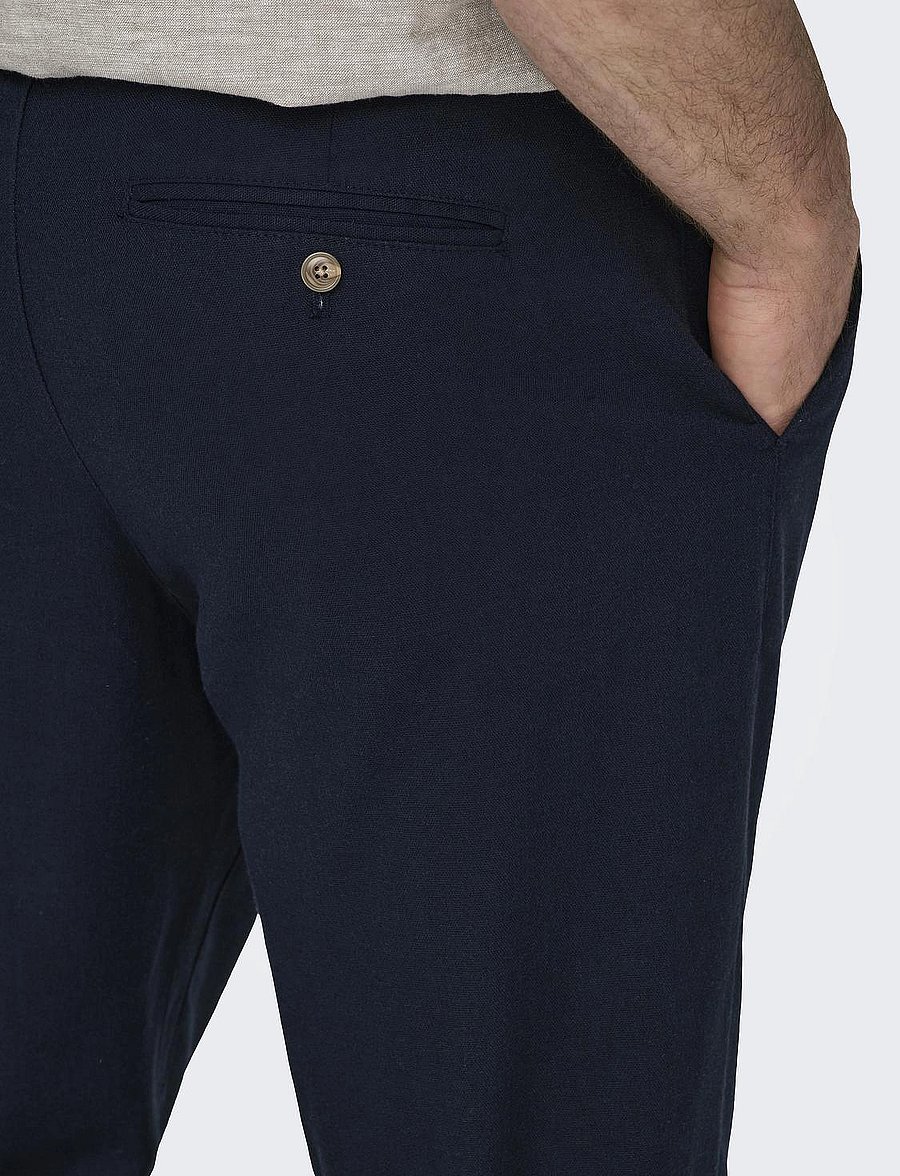 ONLY & SONS - ONSLEO CROP LINEN MIX 0048 PANT - linnen broeken - dark navy - 4