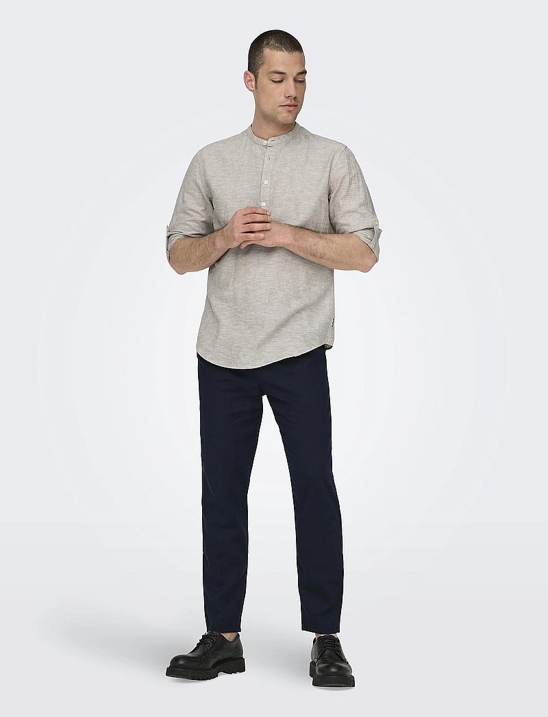 ONLY & SONS - ONSLEO CROP LINEN MIX 0048 PANT - hørbukser - dark navy - 5