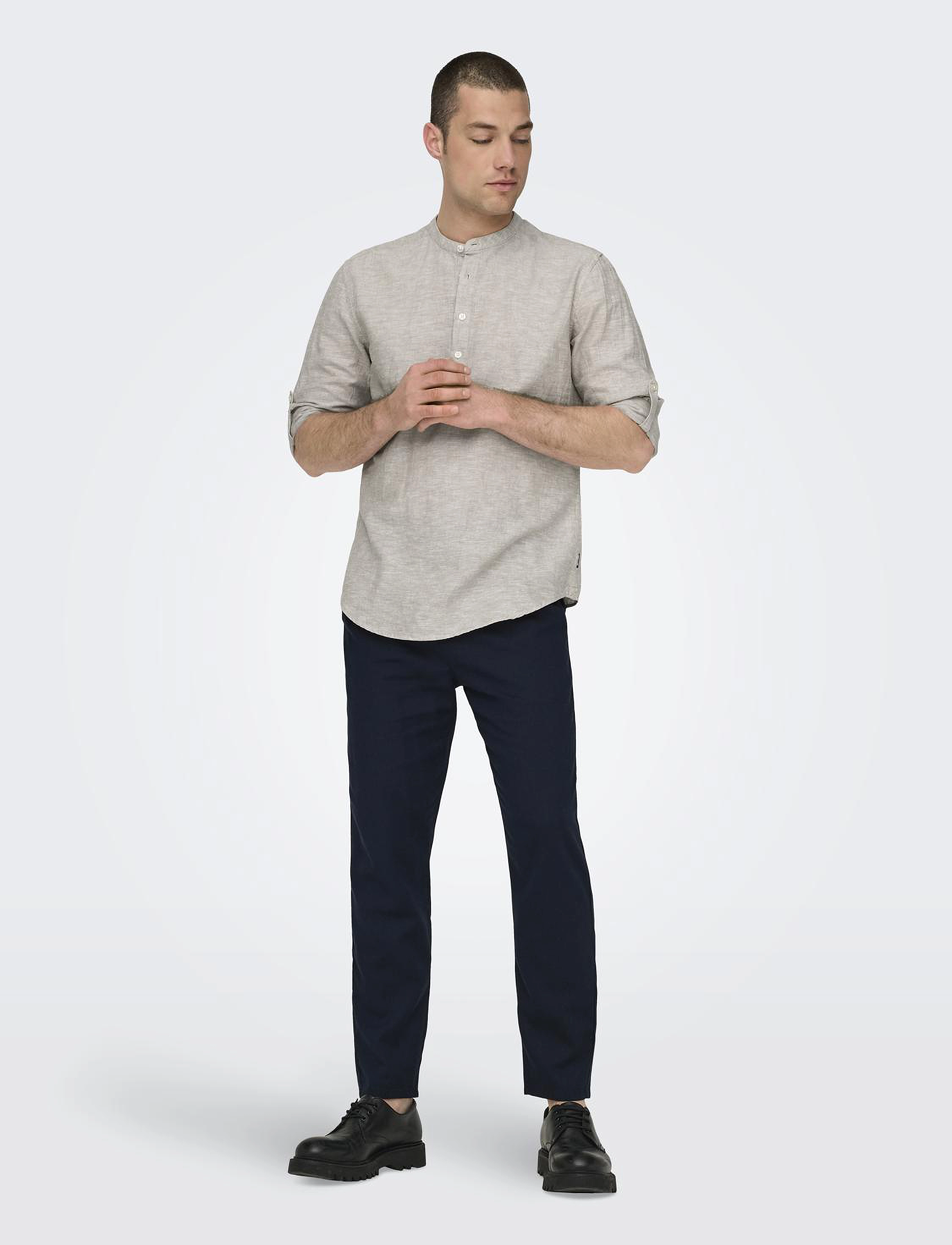 ONLY & SONS - ONSLEO CROP LINEN MIX 0048 PANT - linen trousers - dark navy - 5