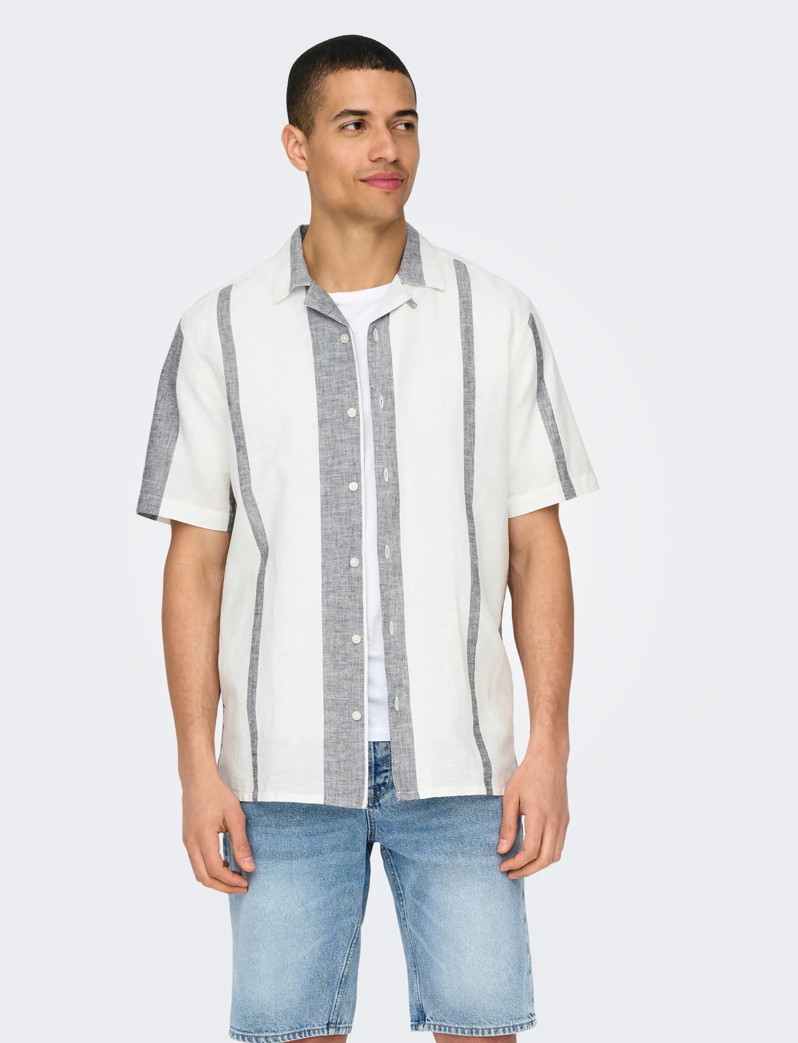 ONLY & SONS ONSCAIDEN LIFE STRIPE RES LINENBLENDNOOS - Linnen overhemden - CLOUD DANCER / white
