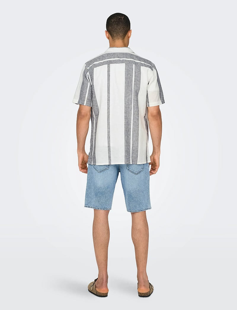 ONLY & SONS - ONSCAIDEN LIFE STRIPE RES LINENBLENDNOOS - linneskjortor - cloud dancer - 3