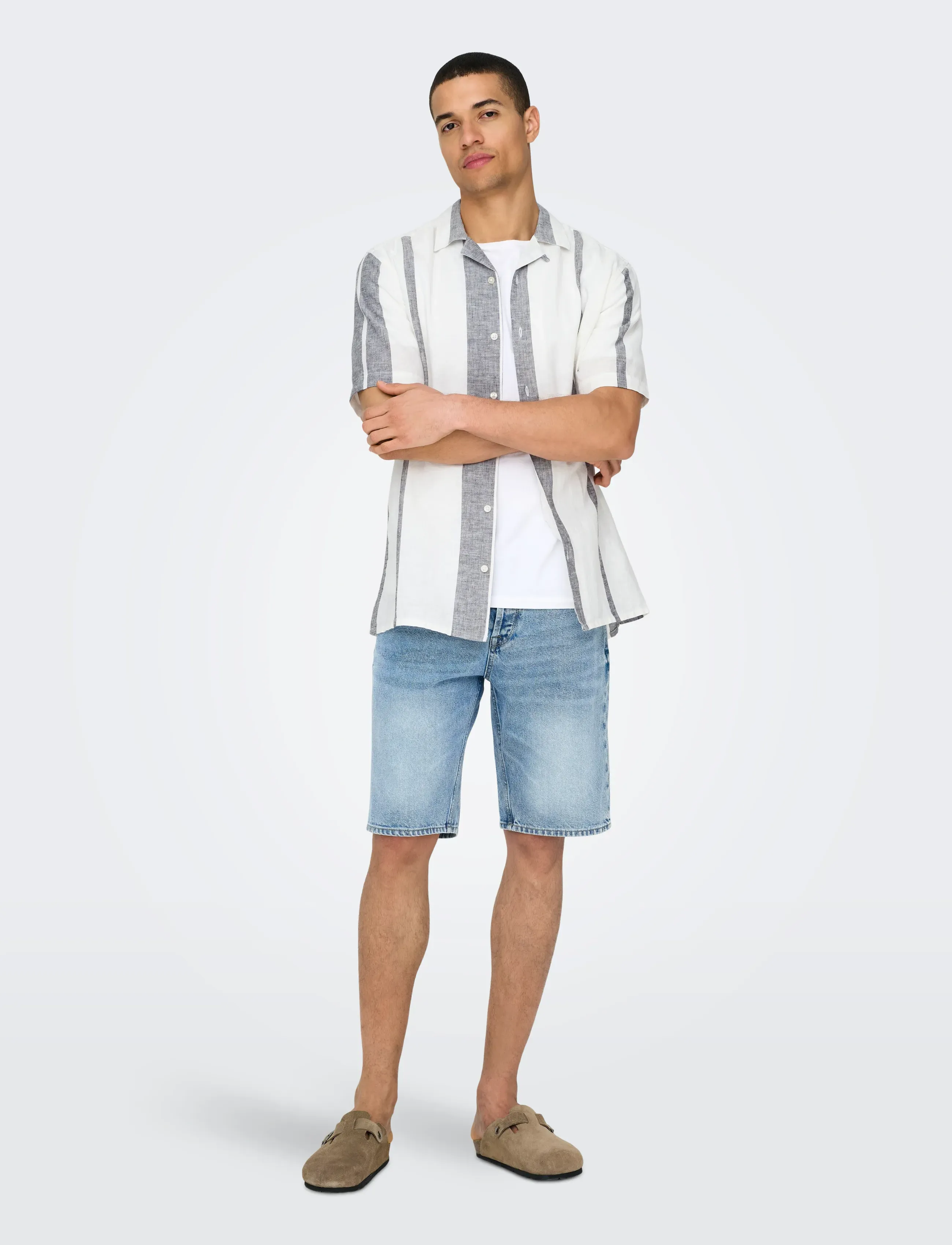 ONLY & SONS - ONSCAIDEN LIFE STRIPE LINEN RESORT NOOS - linneskjortor - cloud dancer - 4