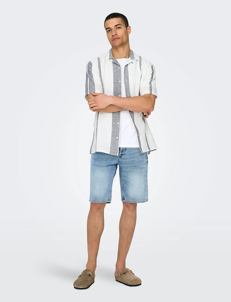 ONLY & SONS - ONSCAIDEN LIFE STRIPE LINEN RESORT NOOS - linneskjortor - cloud dancer - 4