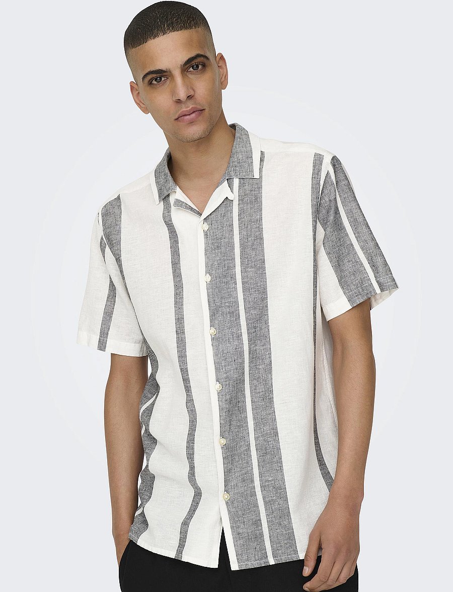 ONLY & SONS - ONSCAIDEN LIFE STRIPE LINEN RESORT NOOS - linneskjortor - cloud dancer - 5