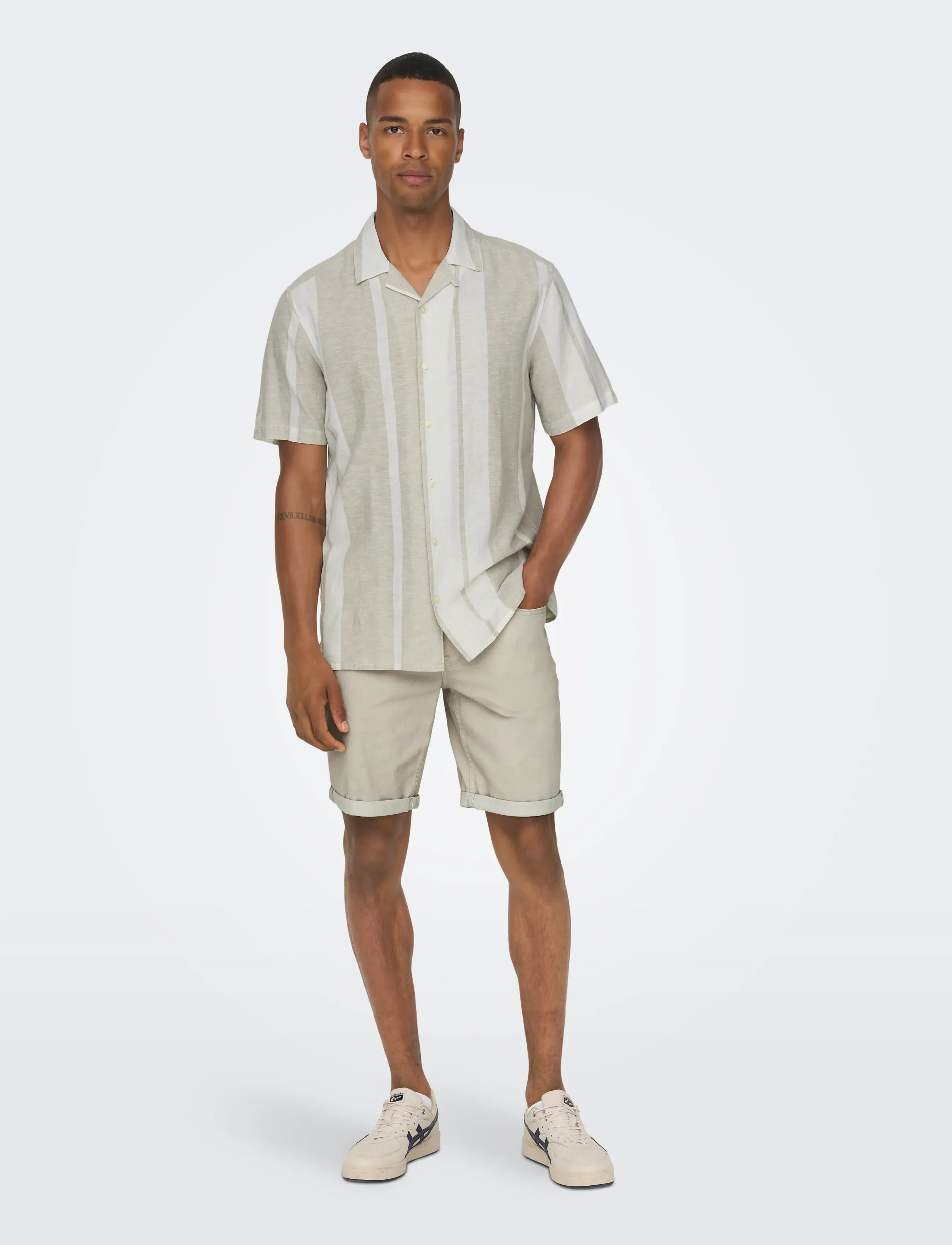 ONLY & SONS - ONSCAIDEN LIFE STRIPE LINEN RESORT NOOS - linneskjortor - vintage khaki - 4