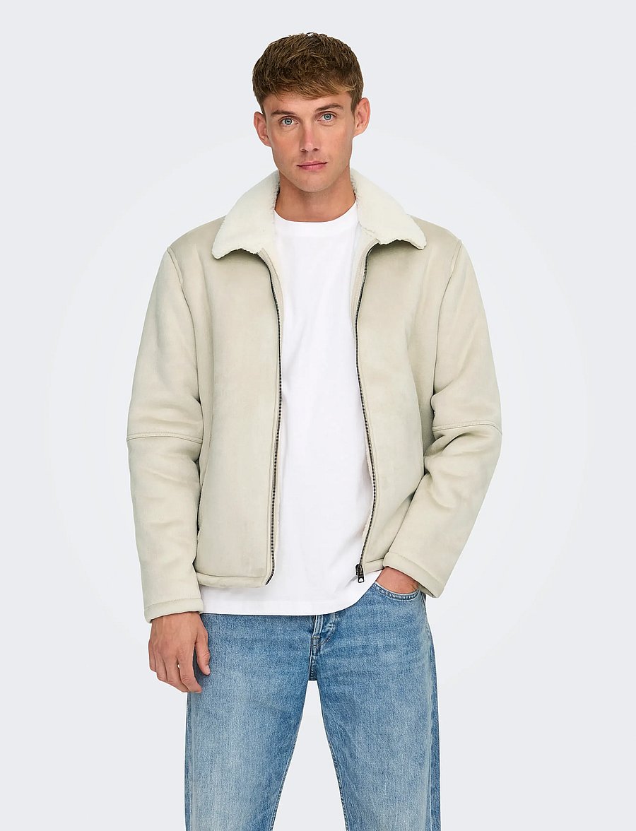 ONLY & SONS - ONSROYCE SHEARLING JACKET OTW - efterårsjakker - silver lining - 0