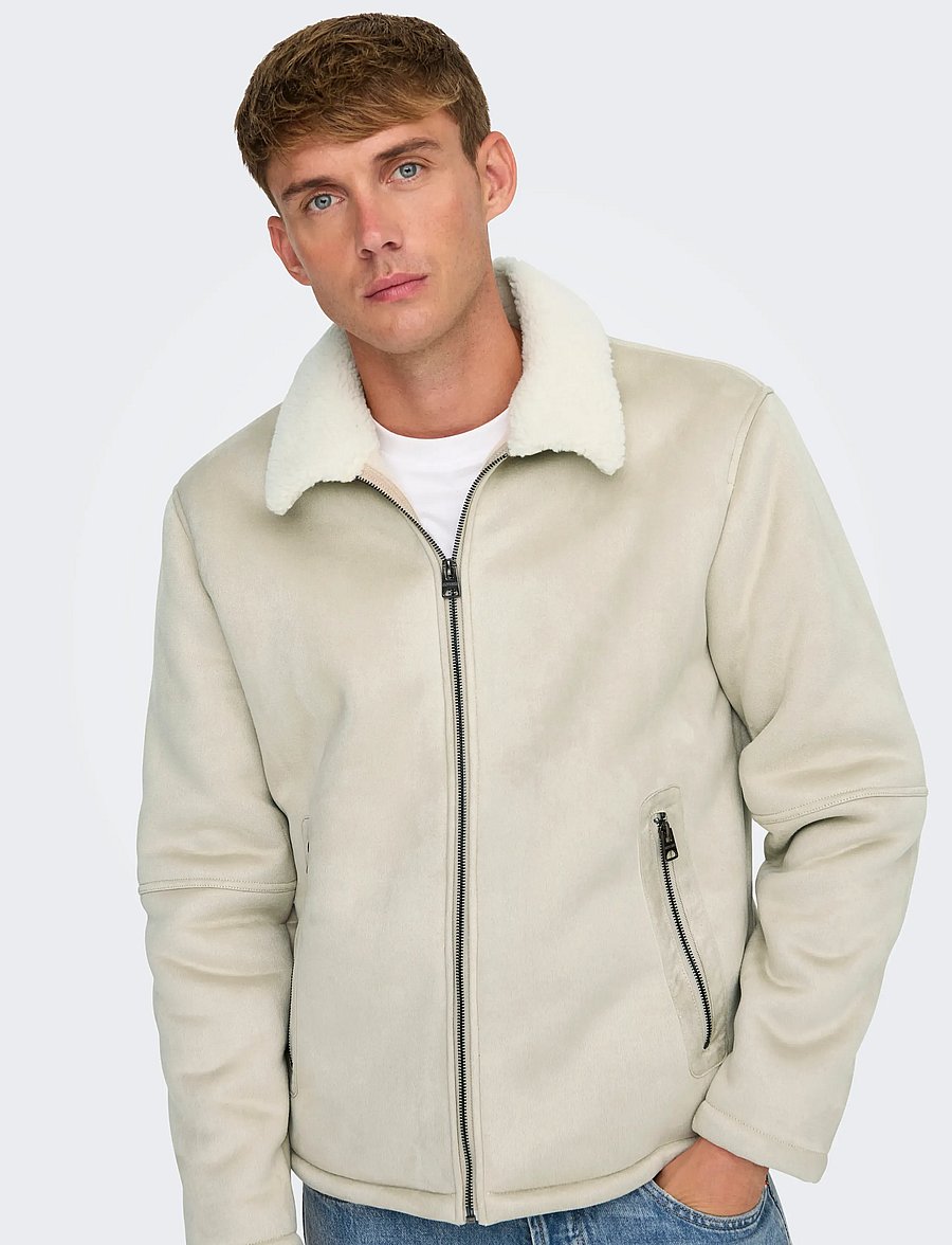 ONLY & SONS - ONSROYCE SHEARLING JACKET OTW - efterårsjakker - silver lining - 4