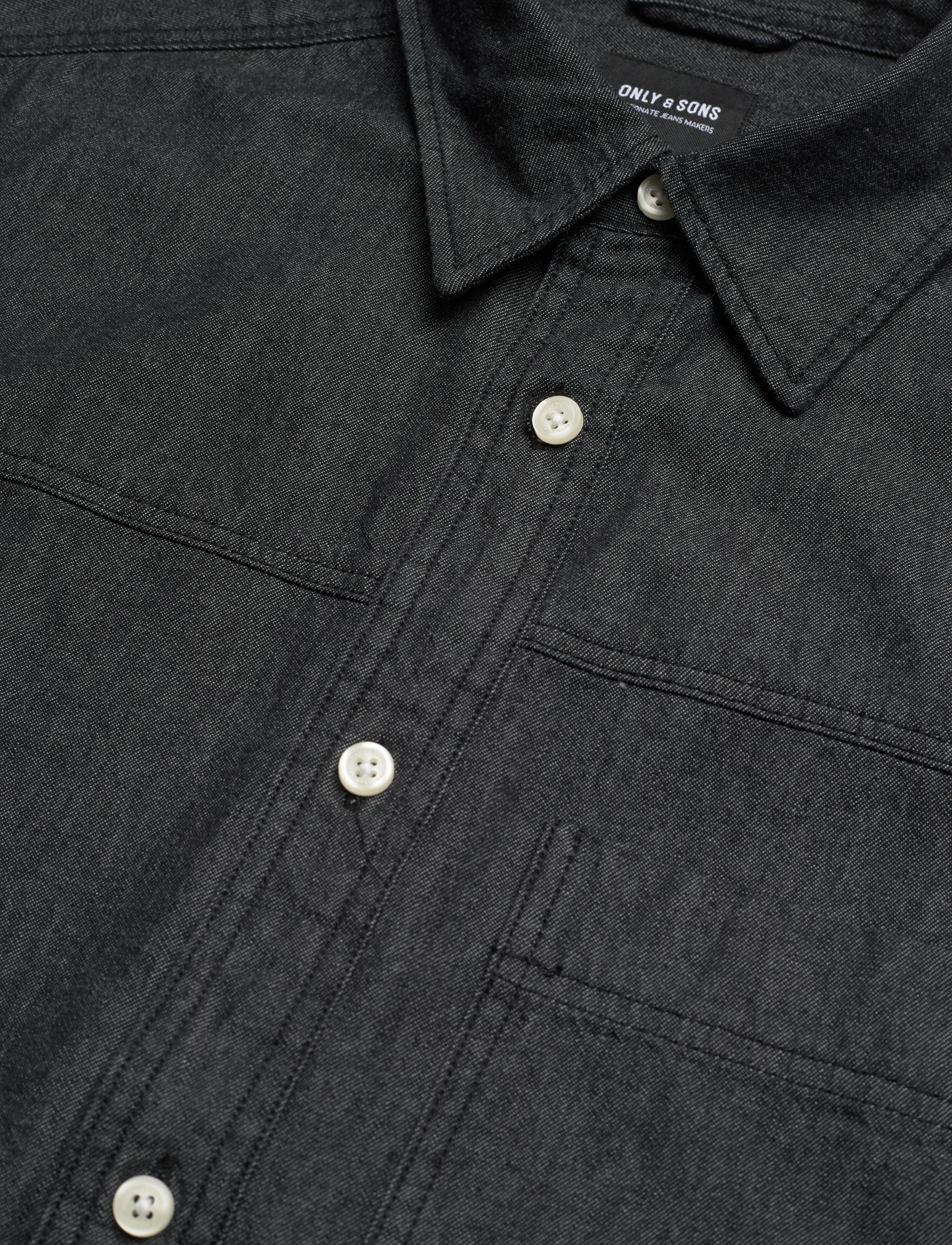 ONLY & SONS - ONSDINO REG CHAMBRAY LS SHIRT - black - 2