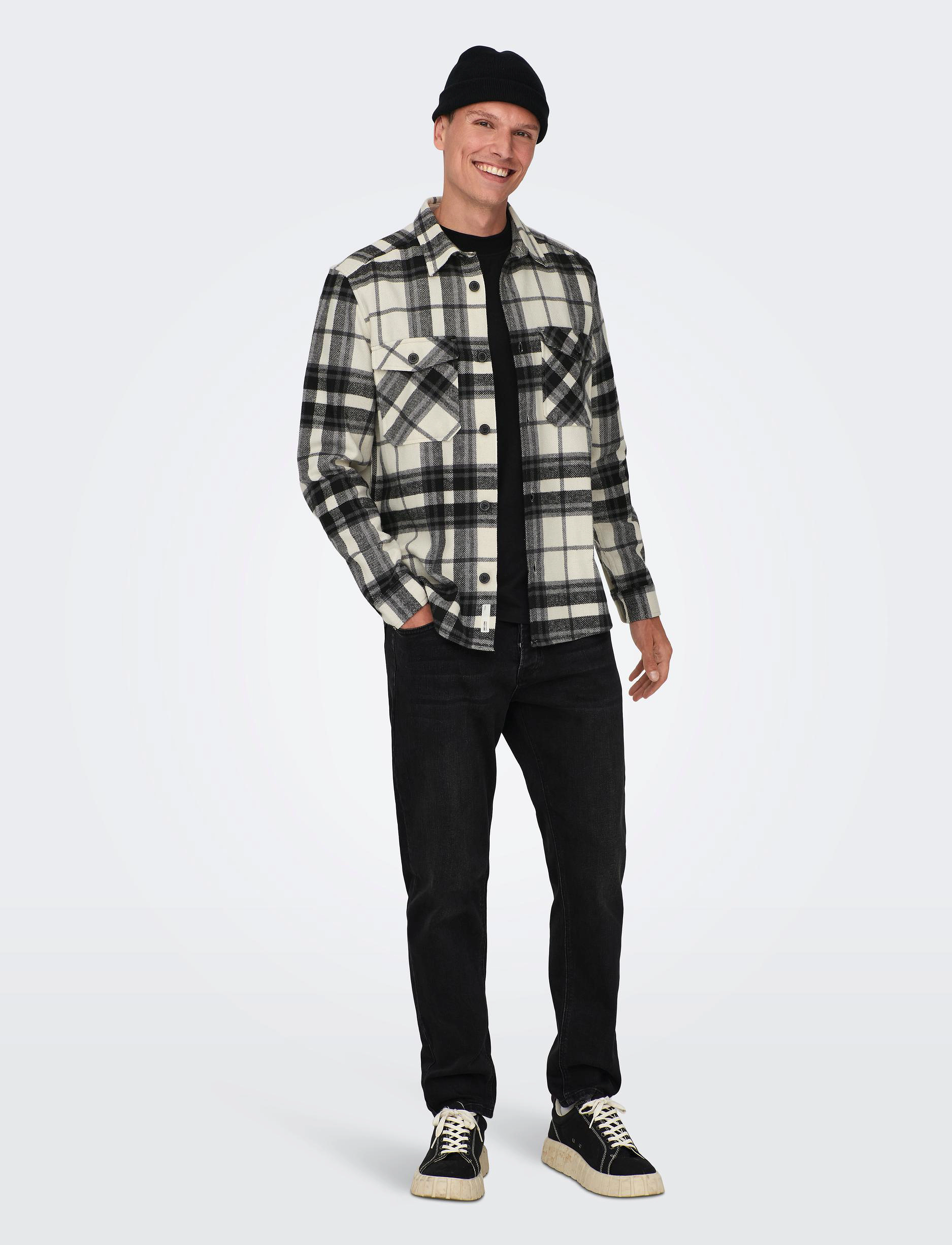 ONLY & SONS - ONSMILO OVR CHECK LS SHIRT NOOS - laveste priser - cloud dancer - 4