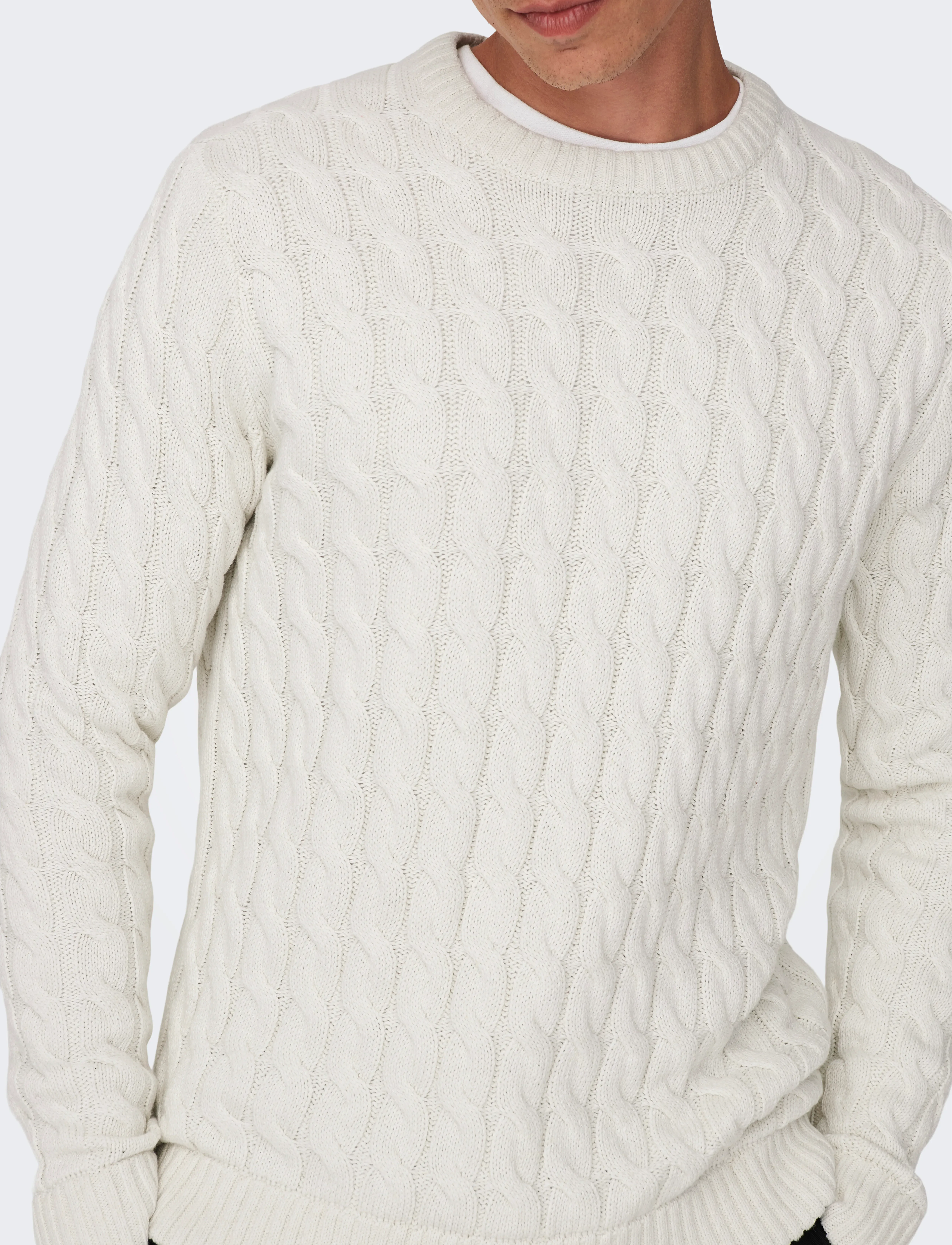 ONLY & SONS - ONSKICKER LIFE REG 3 CABLE CREW KNIT - Ümmarguse kaelusega kudumid - antique white - 4