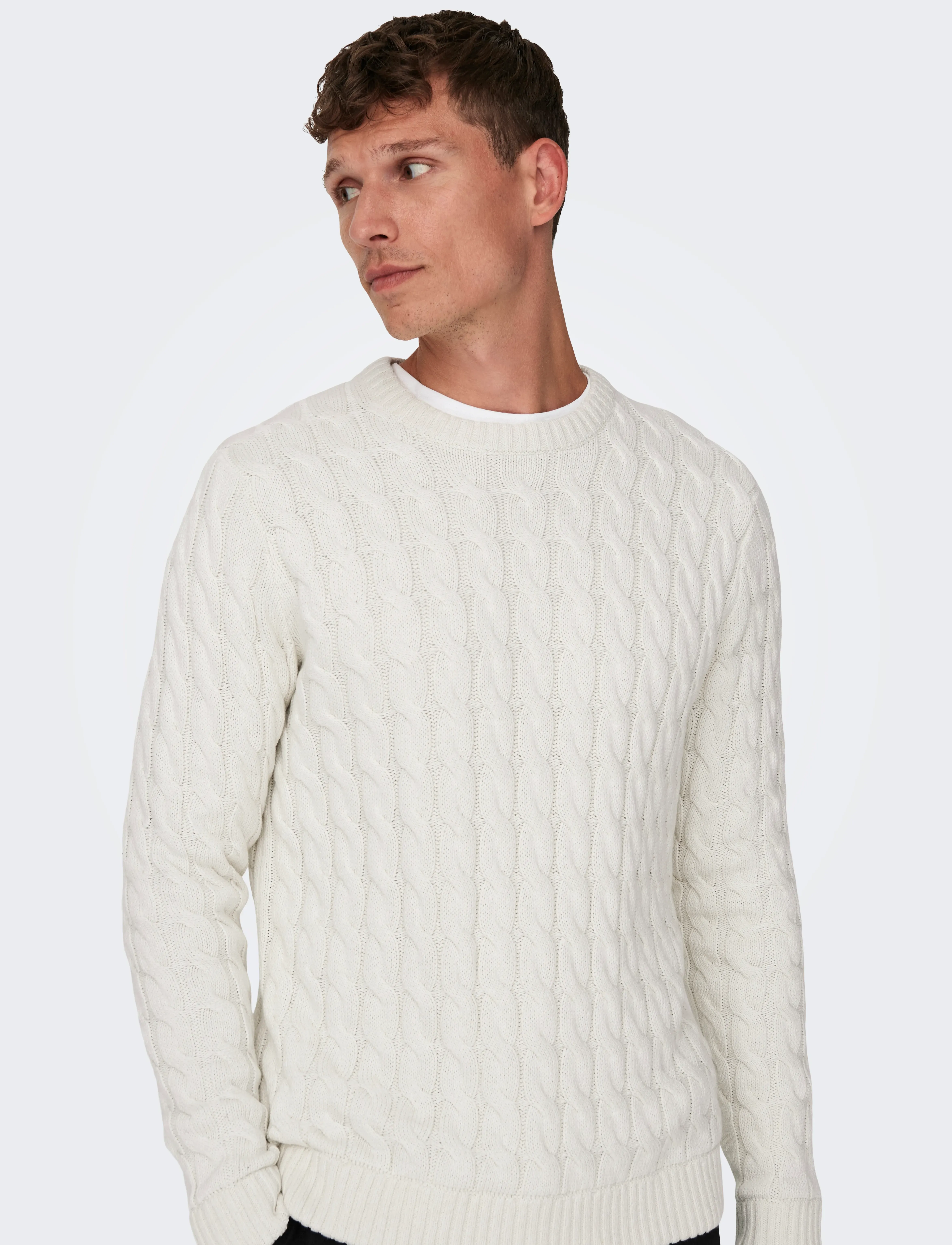 ONLY & SONS - ONSKICKER LIFE REG 3 CABLE CREW KNIT - Ümmarguse kaelusega kudumid - antique white - 5